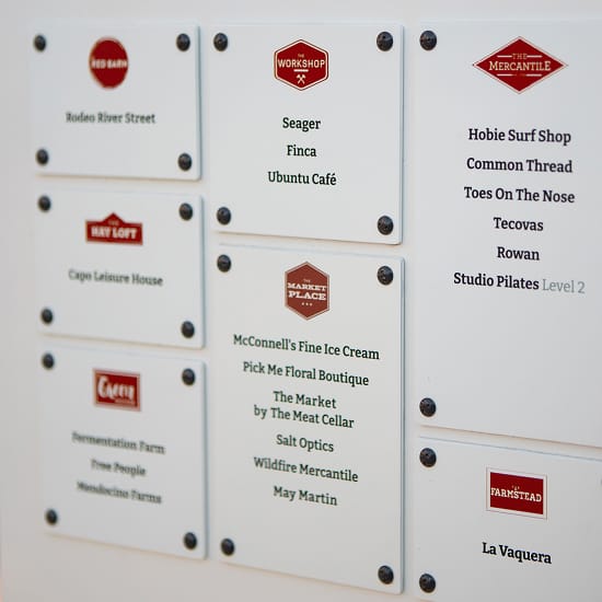 River Street Marketplace directory tenant panel detail, wayfinding design by RSM Design