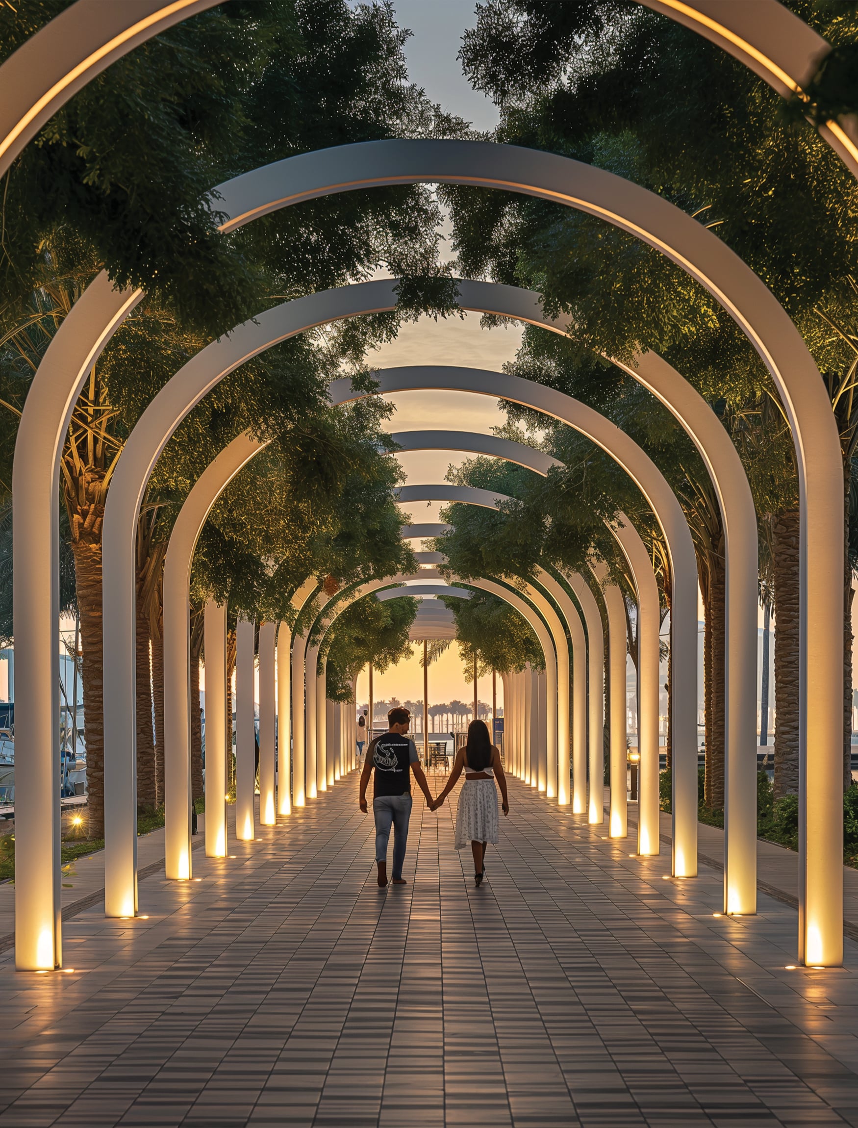 Placemaking lighting arch designed by RSM Design for Ramhan Island.