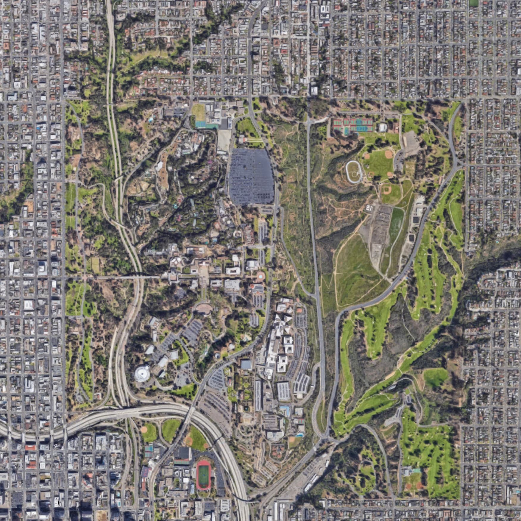 Overhead satellite image of Balboa Park in San Diego, California. 