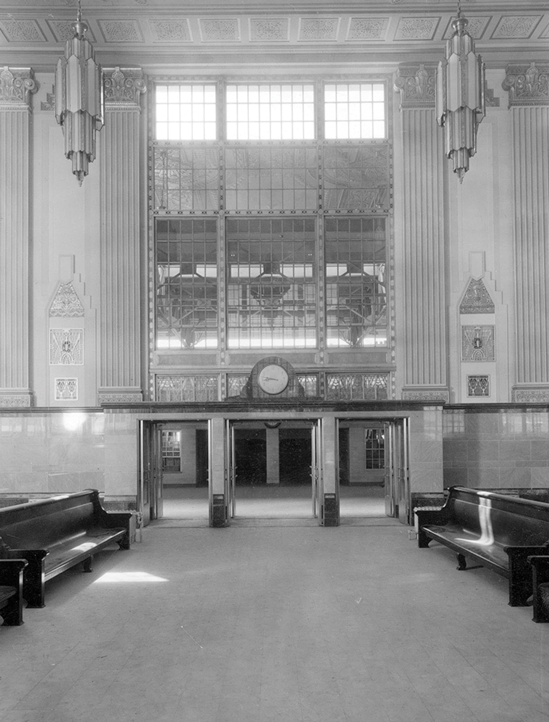 Historic image of the interior lobby of the T&P Station in Fort Worth, Texas.