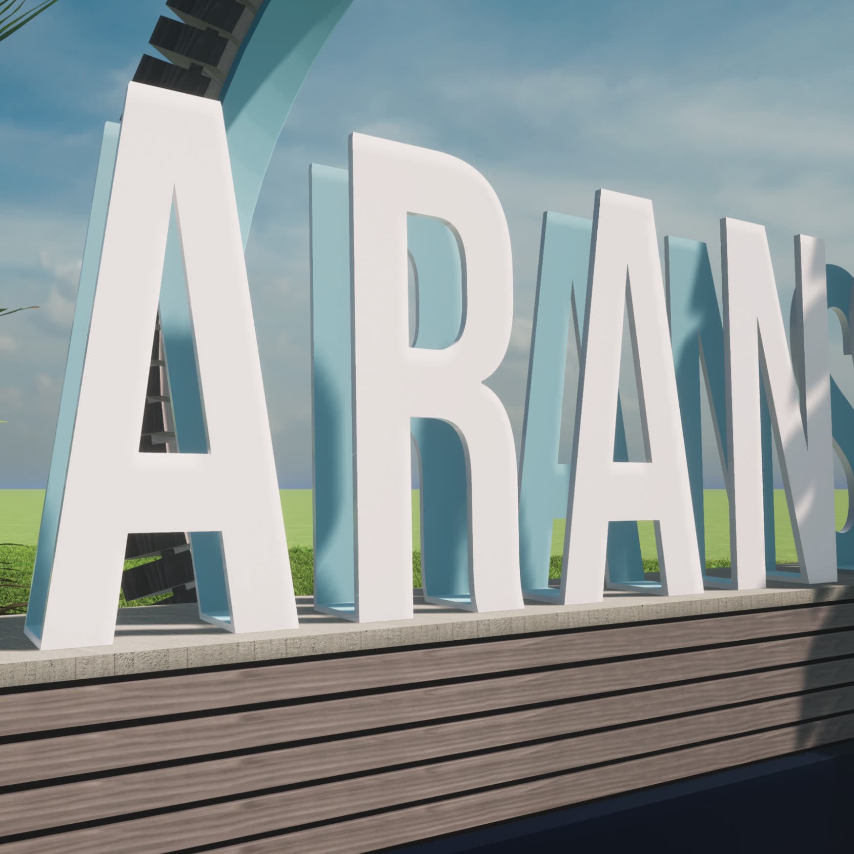 Close up rendering of the letter signage for the City of Port Aransas, designed by RSM Design. 