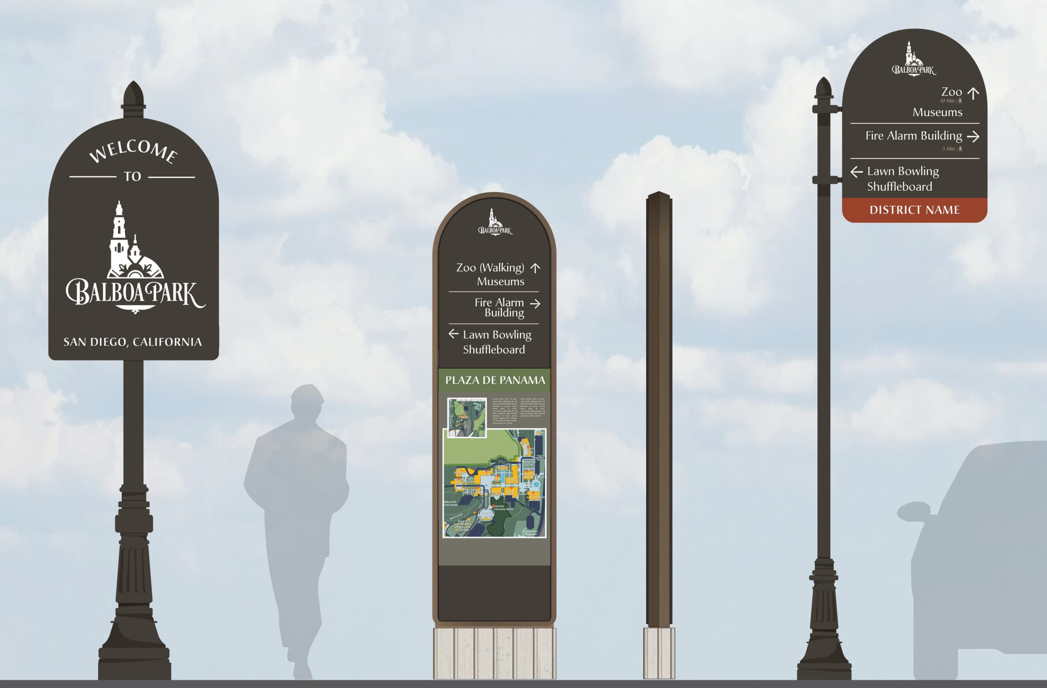 Signage concept drawings for Balboa Park designed by RSM Design. 