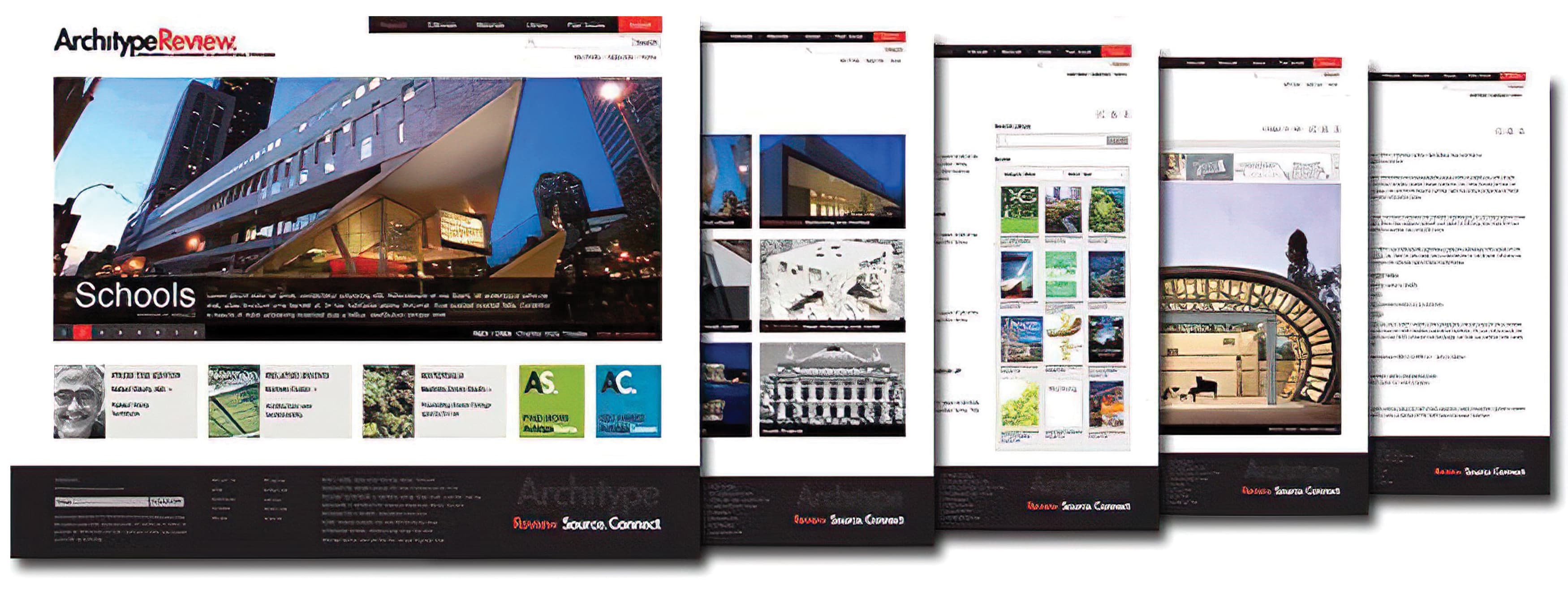 A series of windows from the new website designed for Architype Review.