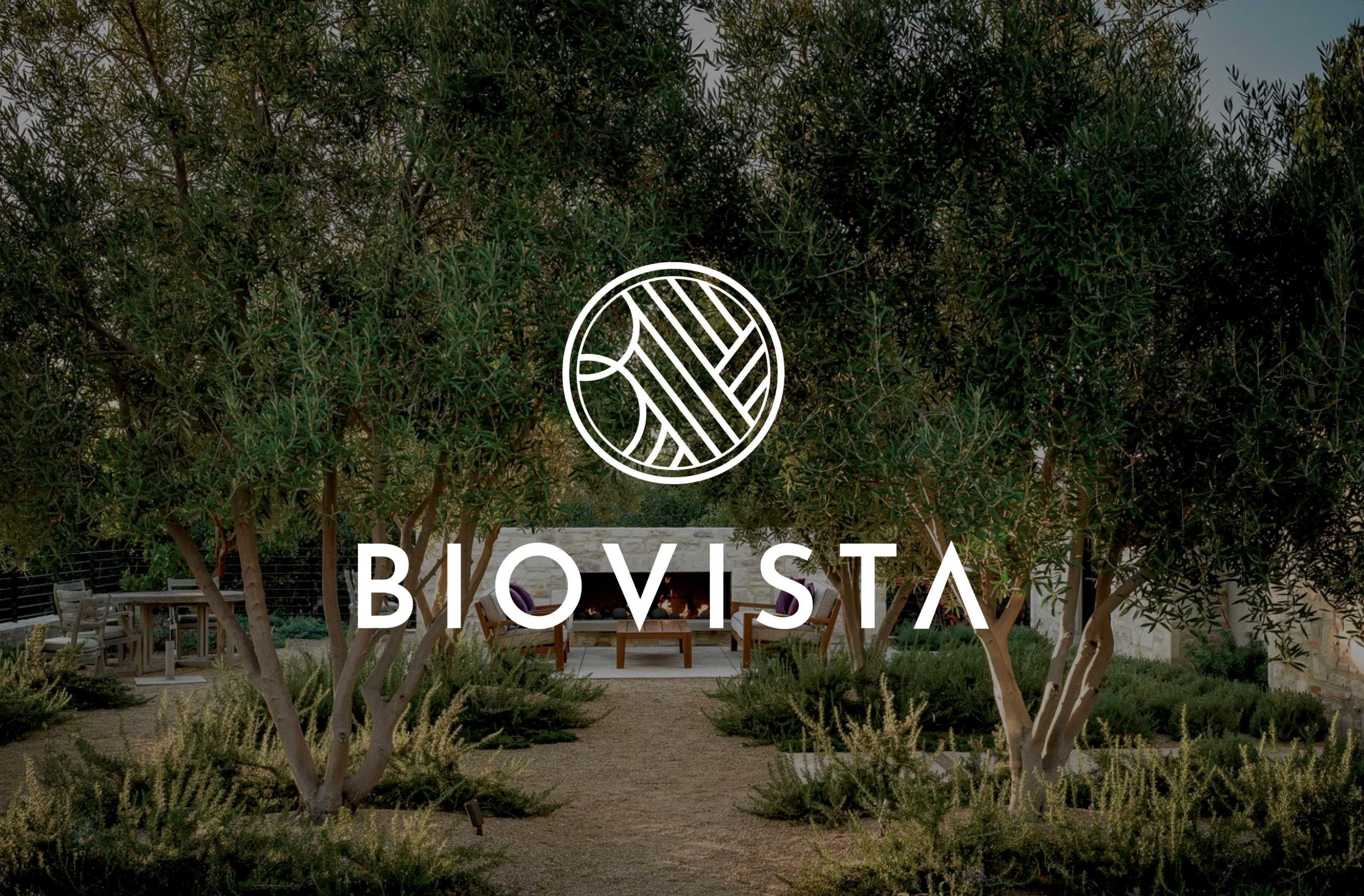 Image of the Biovista outside plaza with the Biovista logo and mark. 