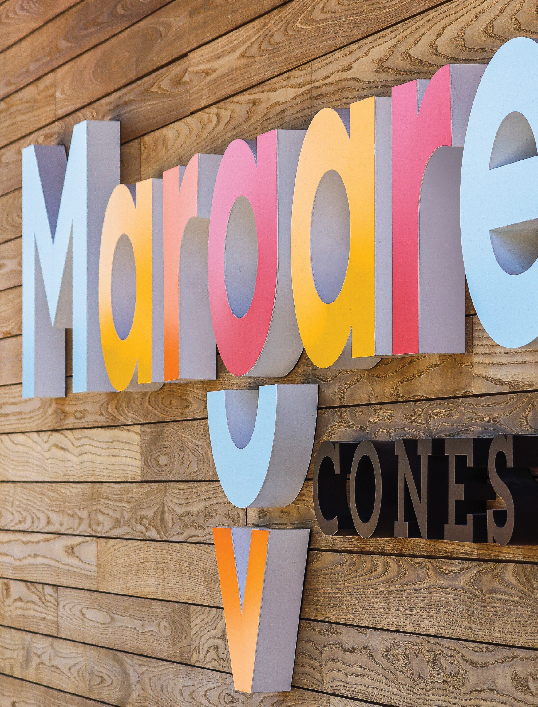 Close up image of the Margaret's Cones signage, designed by RSM Design. 