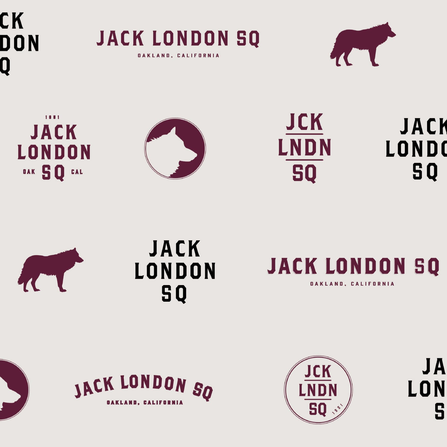 Brand logo marks for Jack London Square, designed by RSM Design. 