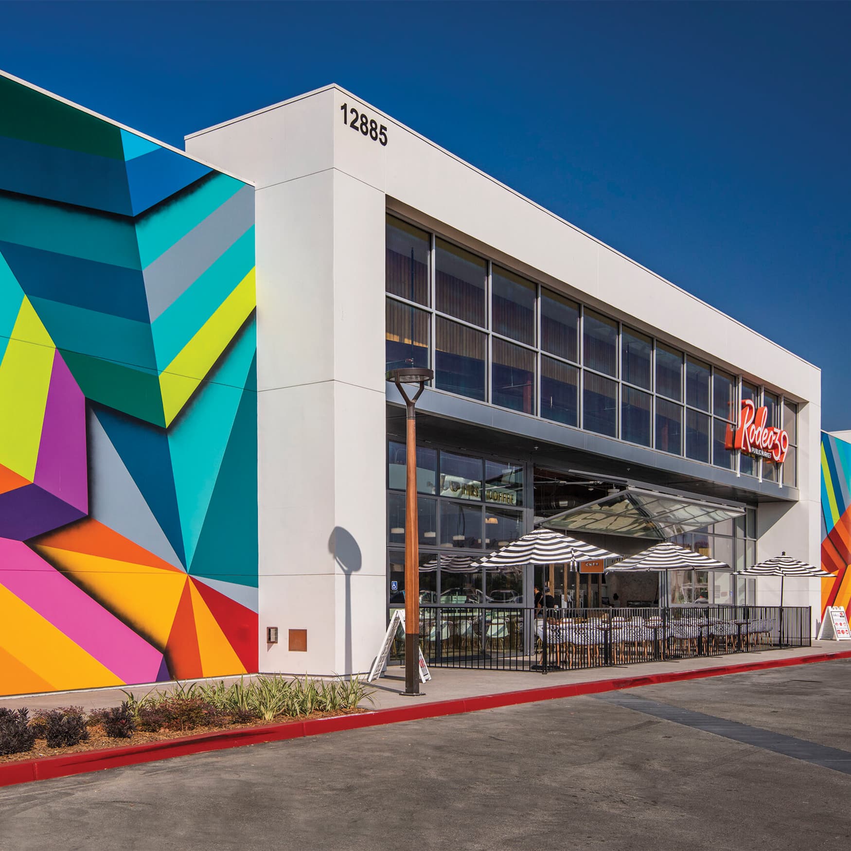 Colorful murals designed in collaboration with QBIK for Rodeo39