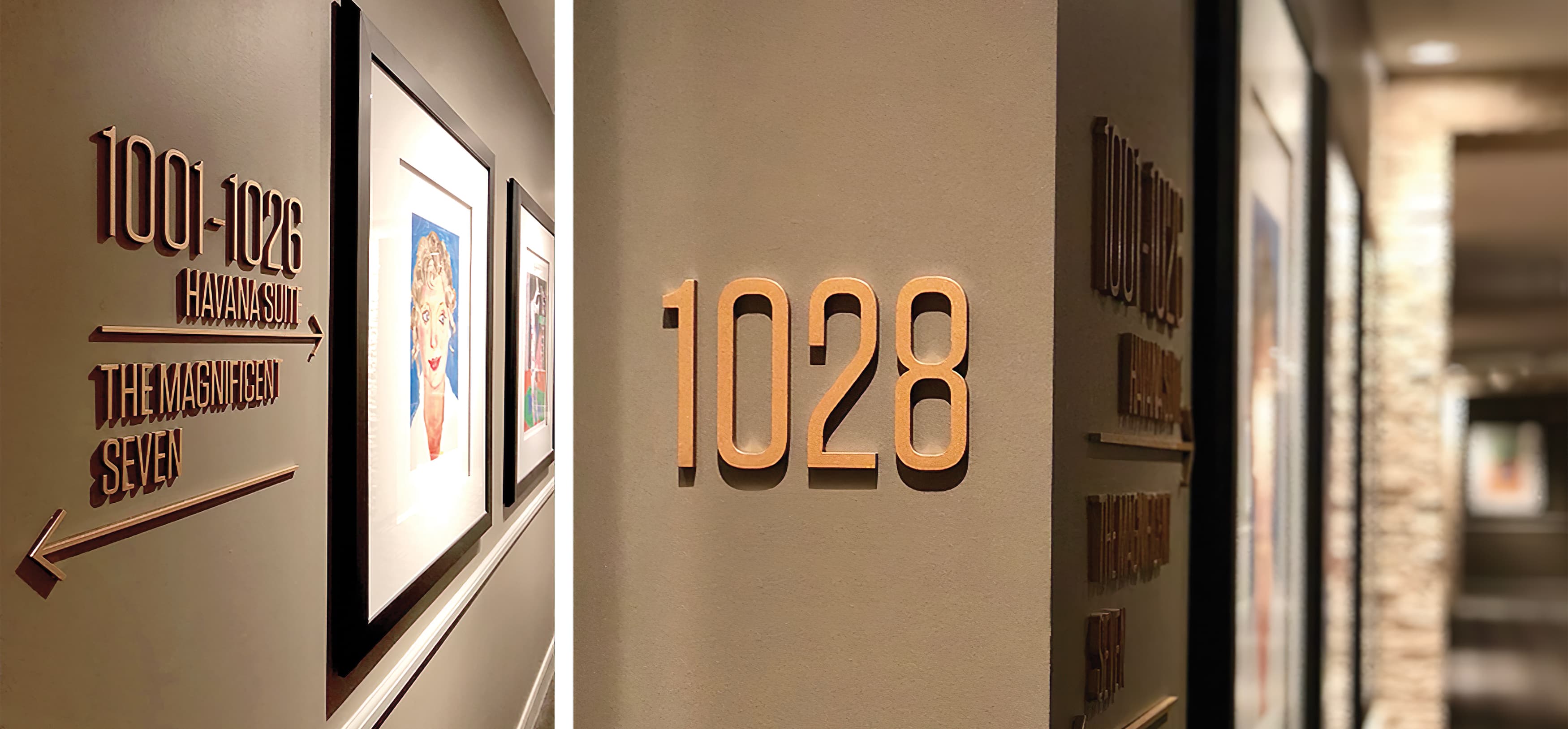 RSM Design prepared environmental signage and wayfinding package for the hospitality and residential buildings of Hotel Zaza, a boutique hotel in Houston, Texas. Hospitality Signage Design.