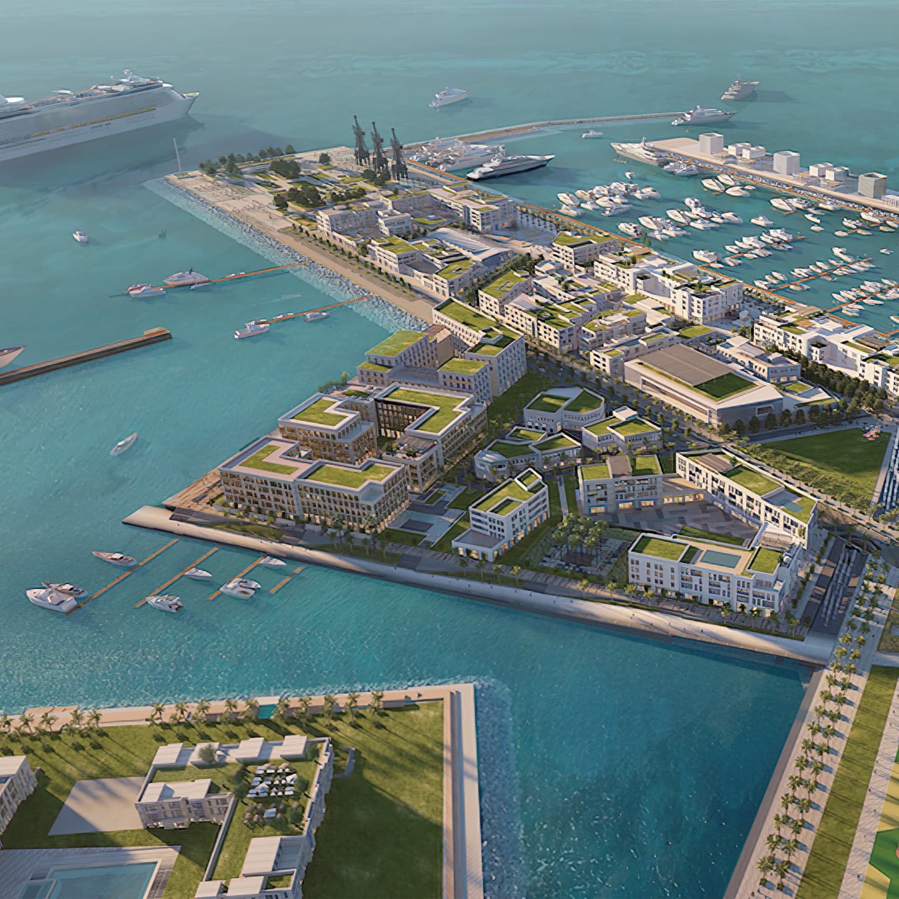 Aerial view of bustling port located in Tangier, Morocco