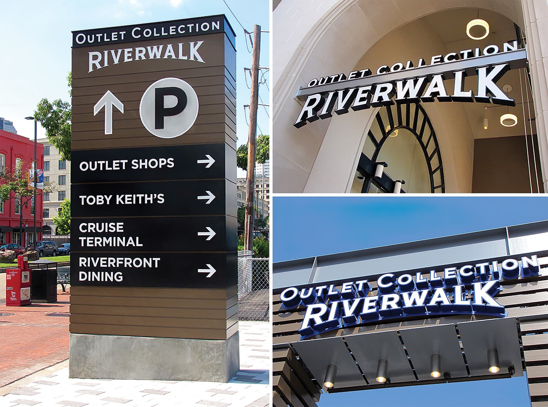 The Outlet Collection at Riverwalk. Identity Signage. Project Signage. Wayfinding Signage.