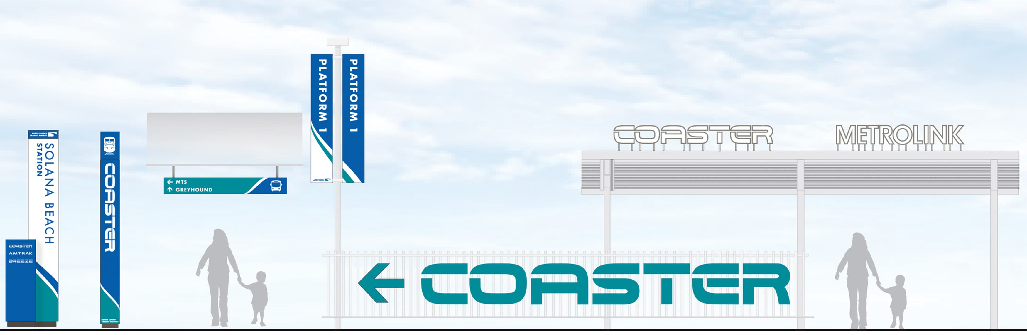 North County Transit District, the transit system in northern San Diego, California, worked with RSM Design to re-think what their transit system looks like. Light-rail wayfinding system.