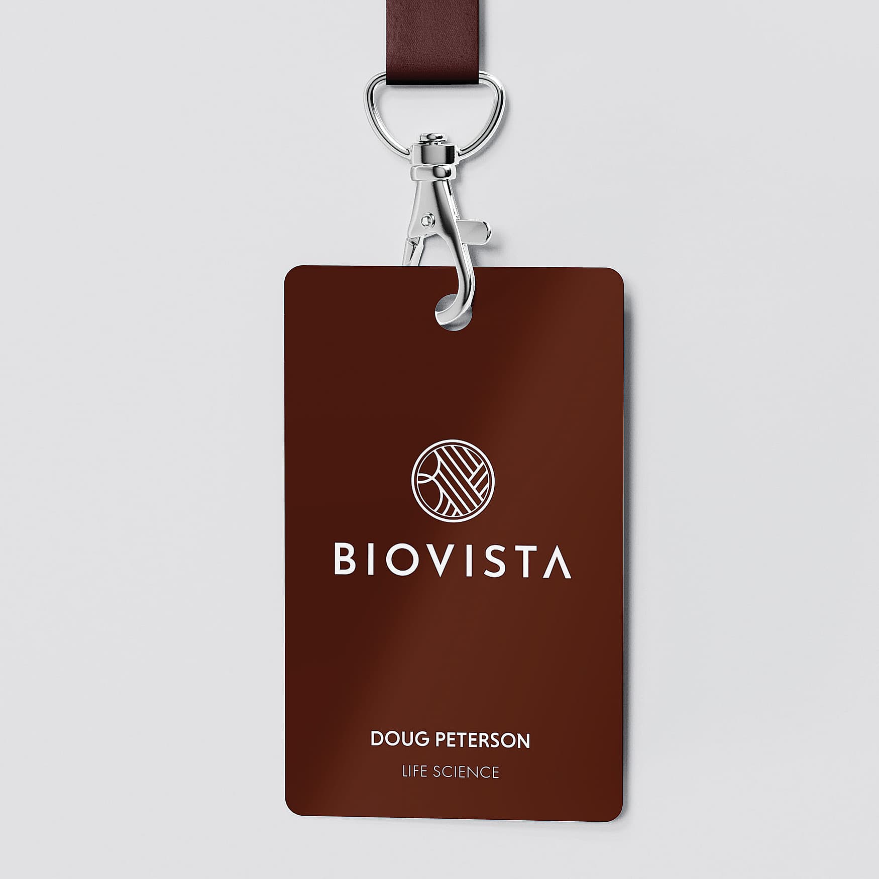 Mockup of an employee badge for the BioVista Campus. Branding by RSM Design