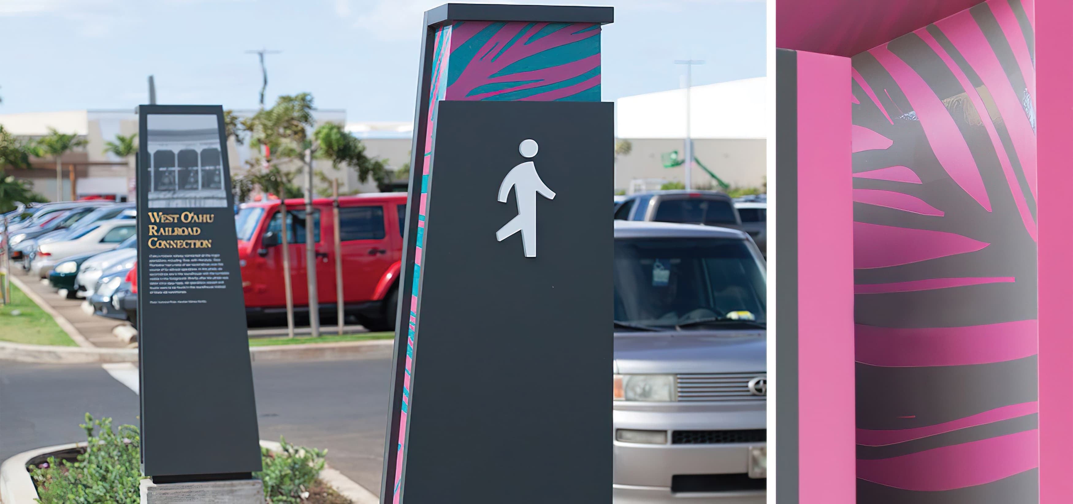 Ka Makana Ali'i, a shopping center outside Honolulu, Hawaii. RSM Design. Signage and Wayfinding Design. Pedestrian Wayfinding.