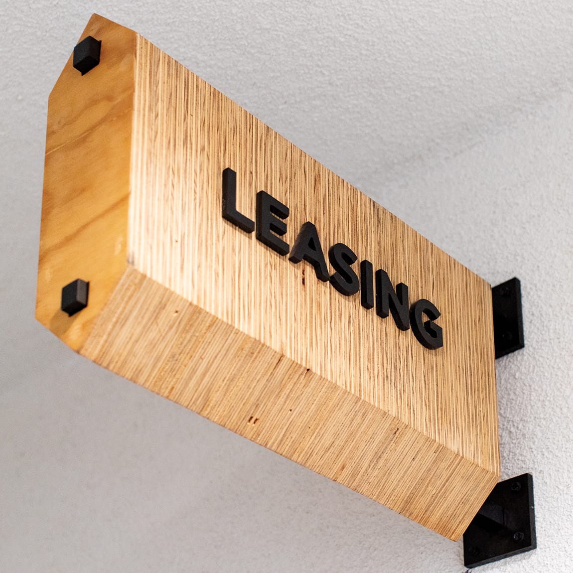 Persea residential community wood Leasing blade sign detail, wayfinding design by RSM Design