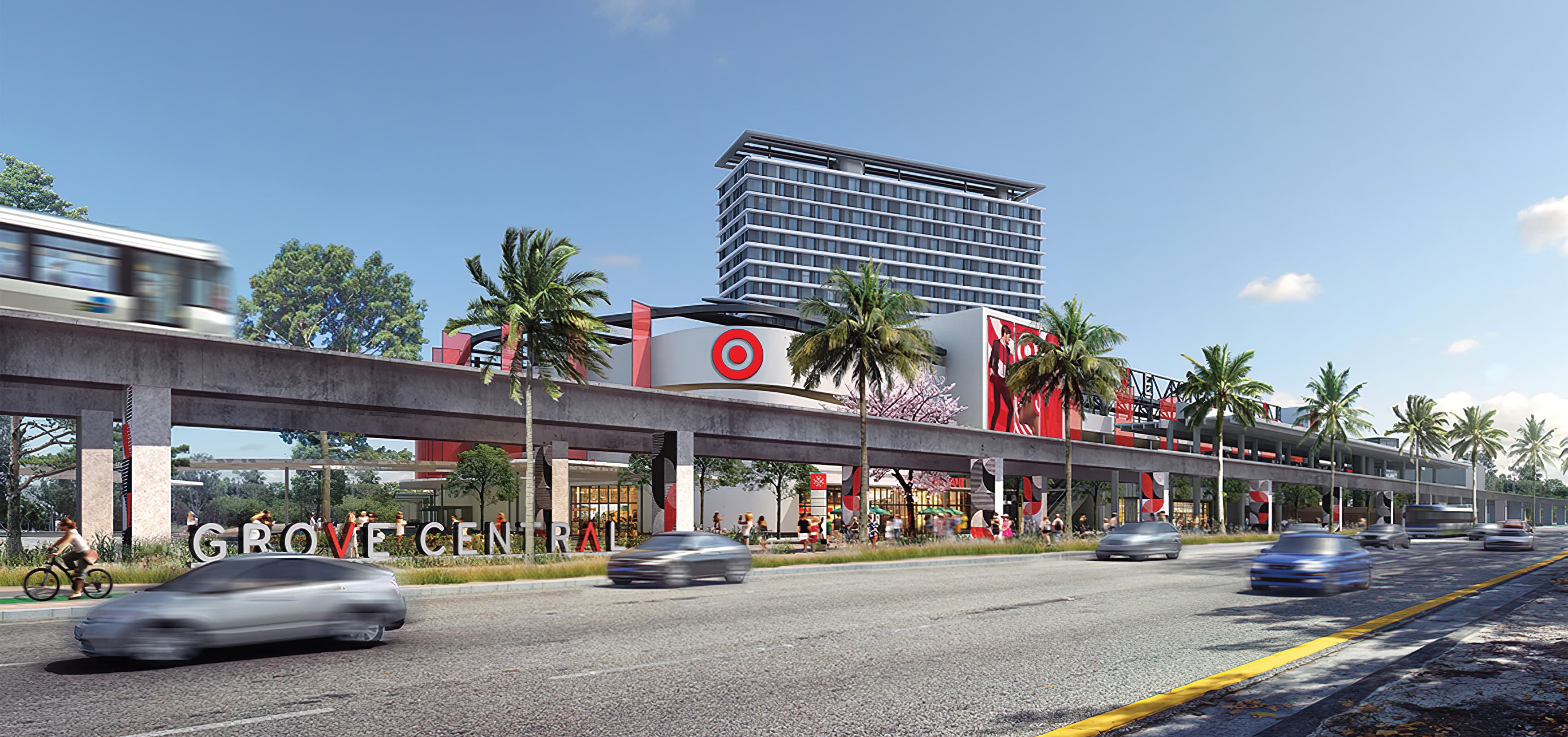 Grove Central, a mixed-use, retail project located in Coconut Grove, Florida. RSM Design. Environmental Graphic Design, Wayfinding Signage, Placemaking, Graphic Architecture.