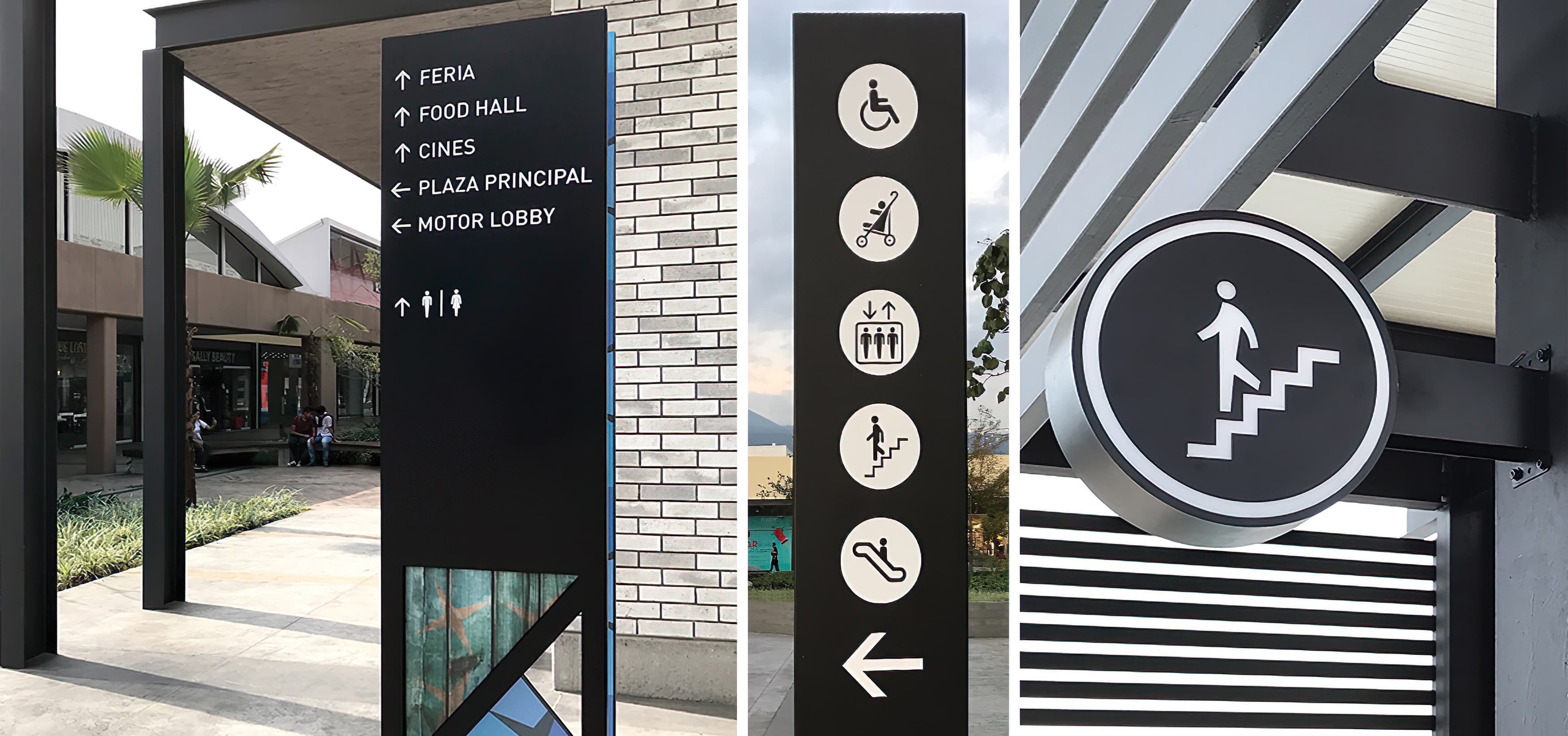 Forum Cuernavaca, a retail and mixed-use project in Cuernavaca, Mexico, pedestrian wayfinding design and icons