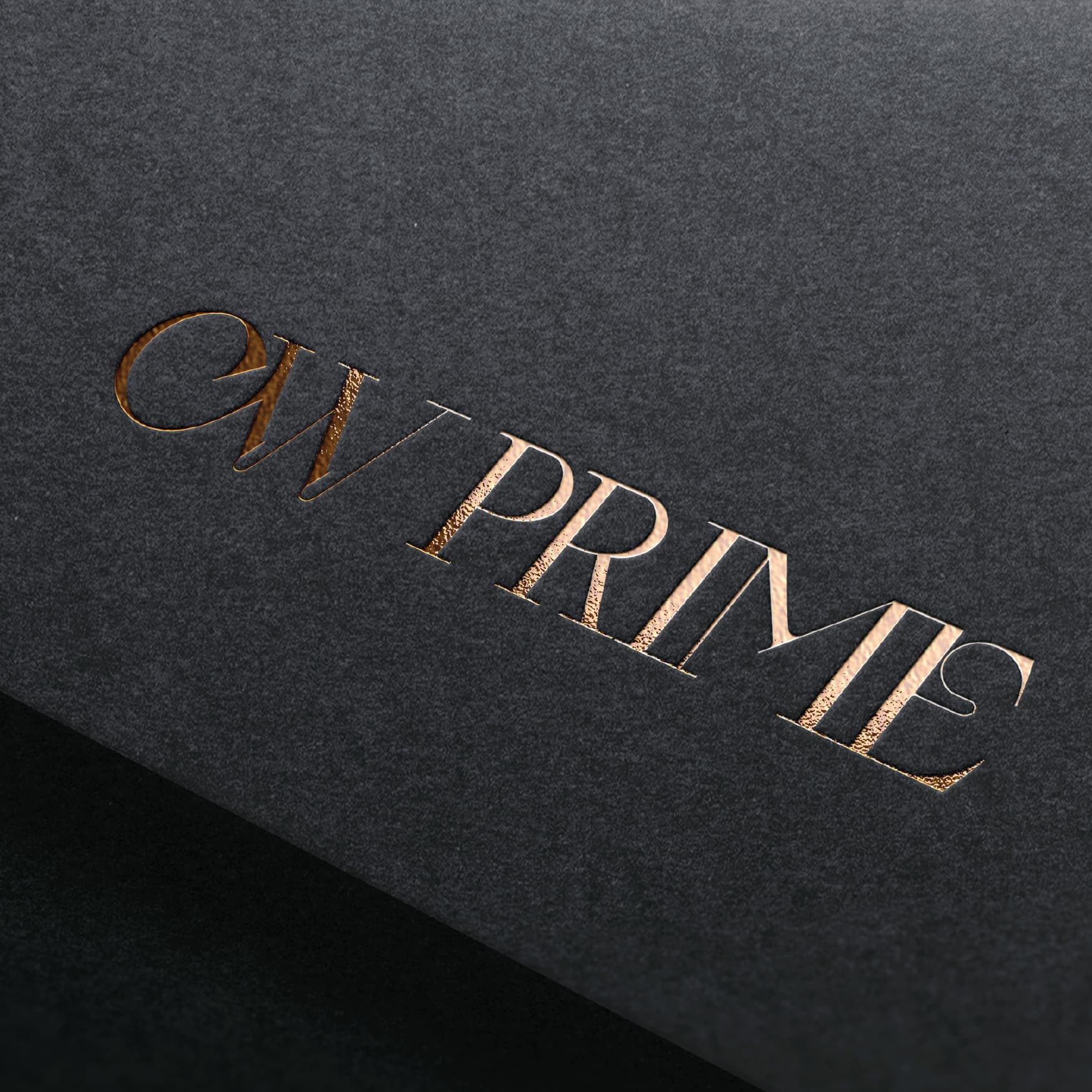 Detail image of gold debossed logo for CW Prime for the St. Regis in Longboat Key. 