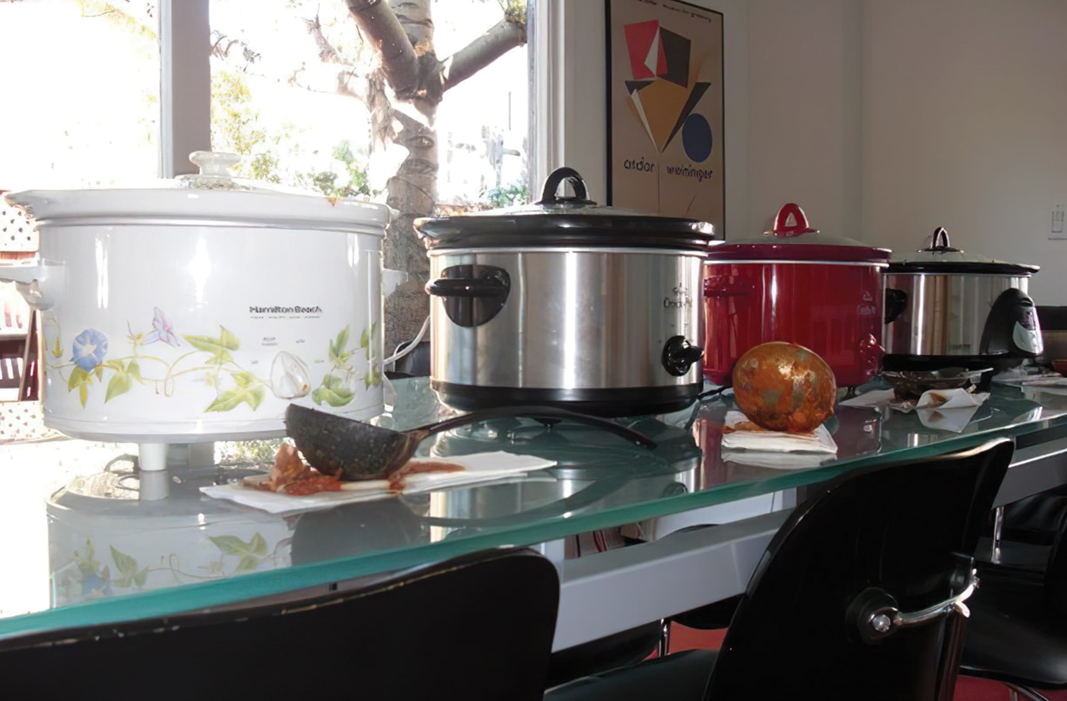A photograph of some slow cookers taken during 2nd Annual RSM Chili Cook-Off.