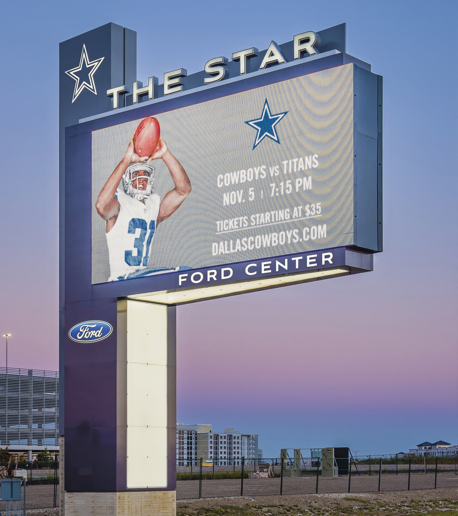 The Star Dallas Cowboys digital freeway pylon 