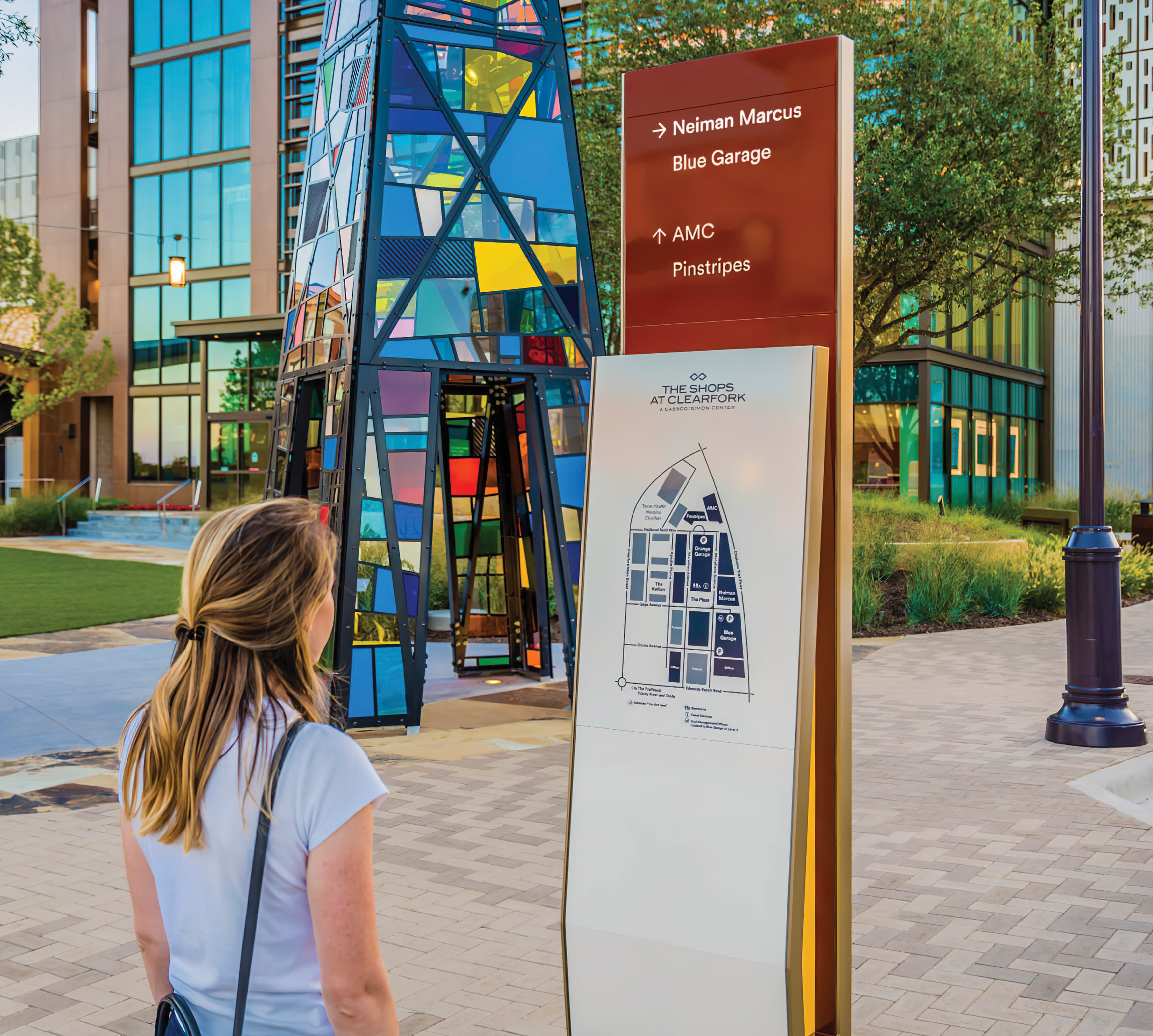 Pedestrian directory signage at Shops at Clearfork.