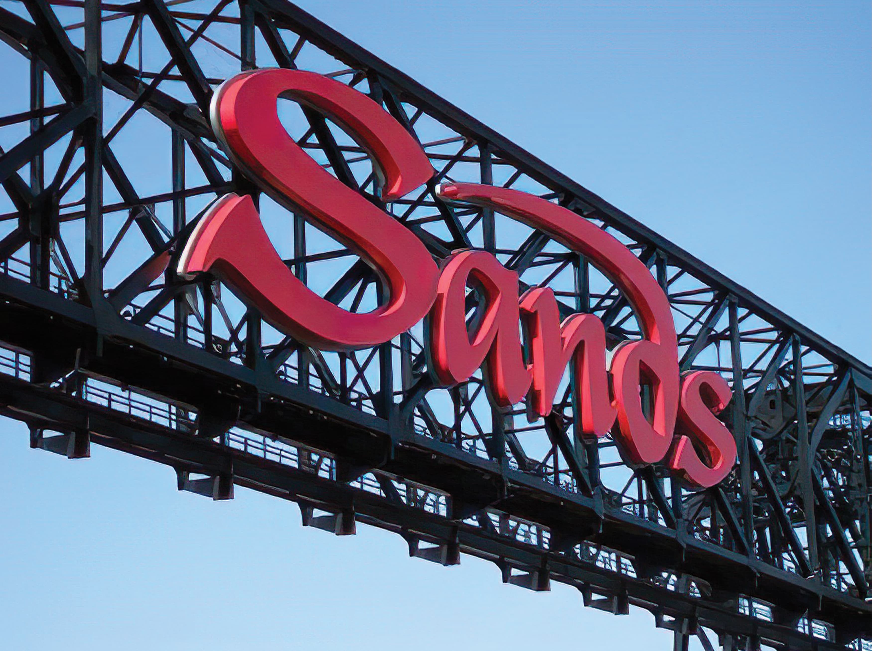 A photograph of a fabricated project identity sign for the Sands Casino Resort Bethlehem mounted to a steel structure.