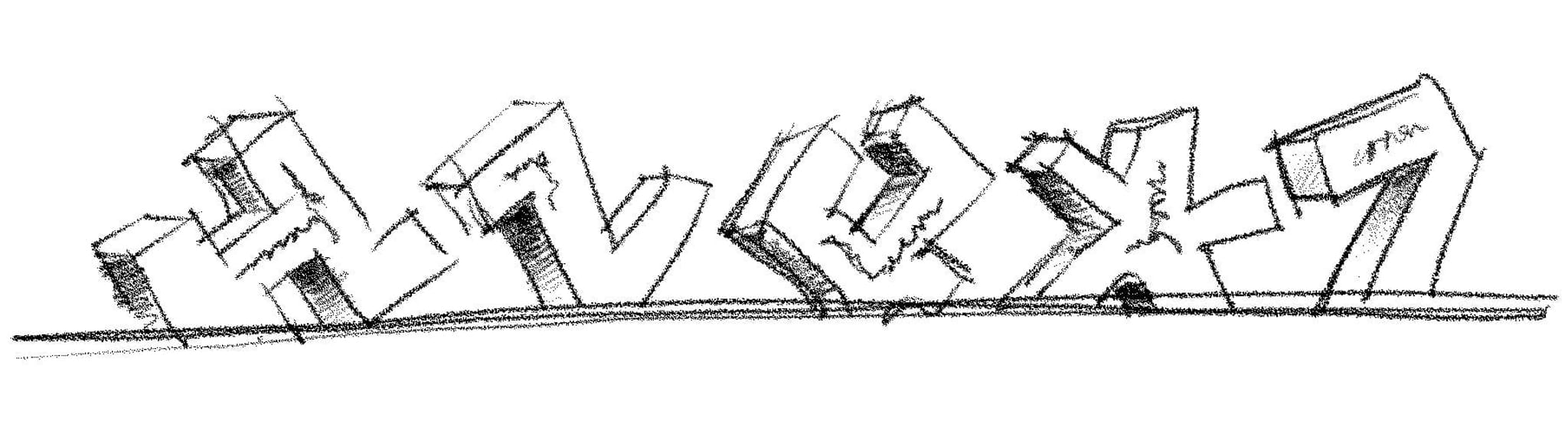 Concept sketch of sculptural environmental graphics for Bel Air Village exploring form, scale, and placement, illustrating RSM Design’s process in brand strategy, placemaking, and experiential design for mixed-use retail and hospitality environments.