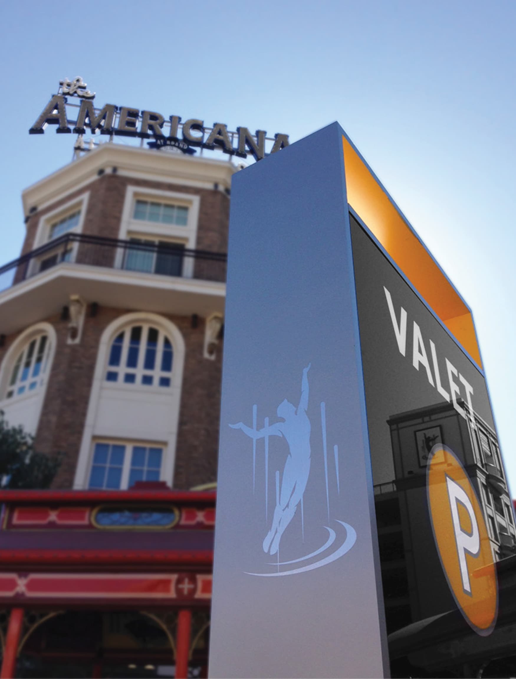 Detail shot of the wayfinding signage at Americana at Brand designed by RSM Design 