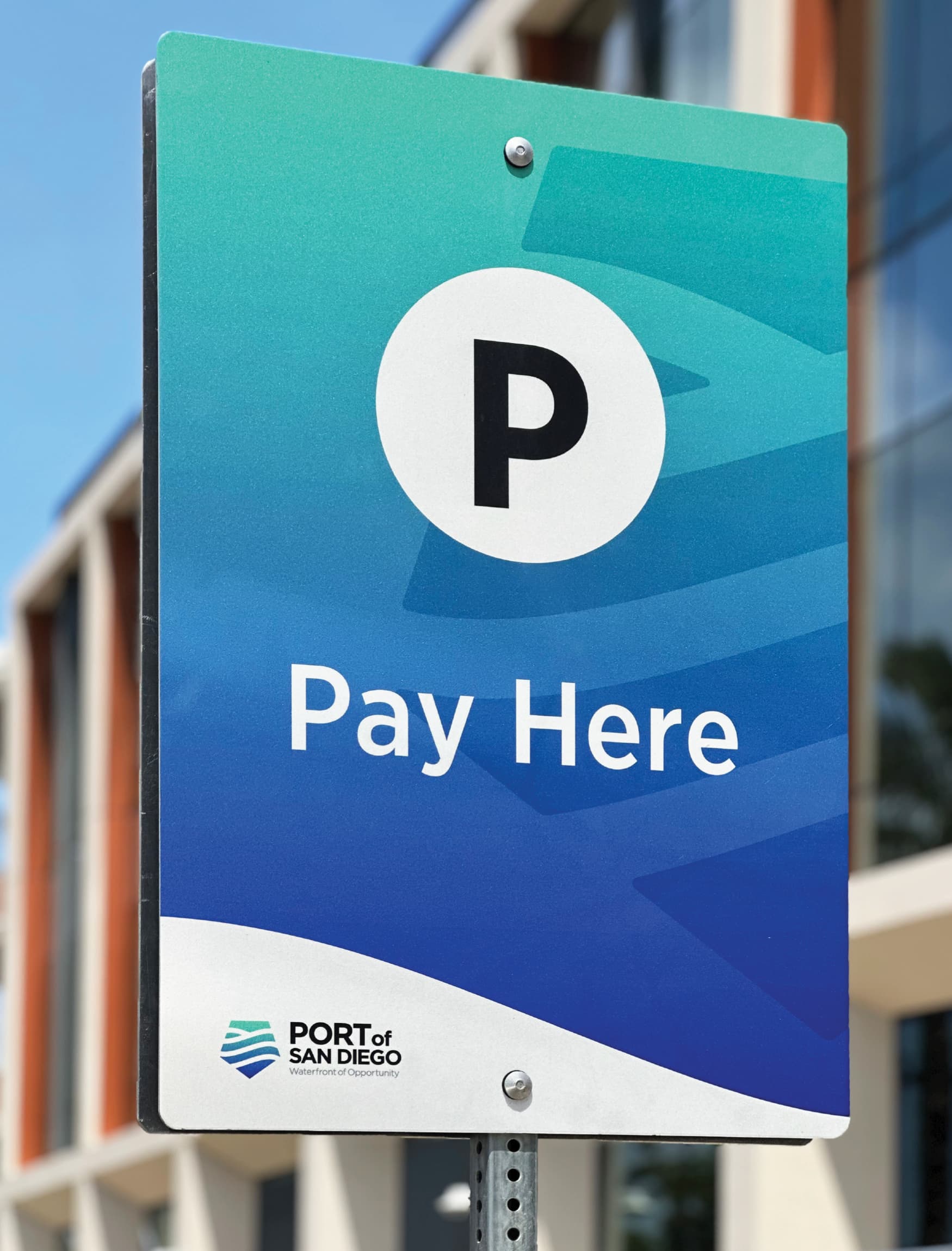 Detail image of the parking pay sign, designed by RSM Design. 