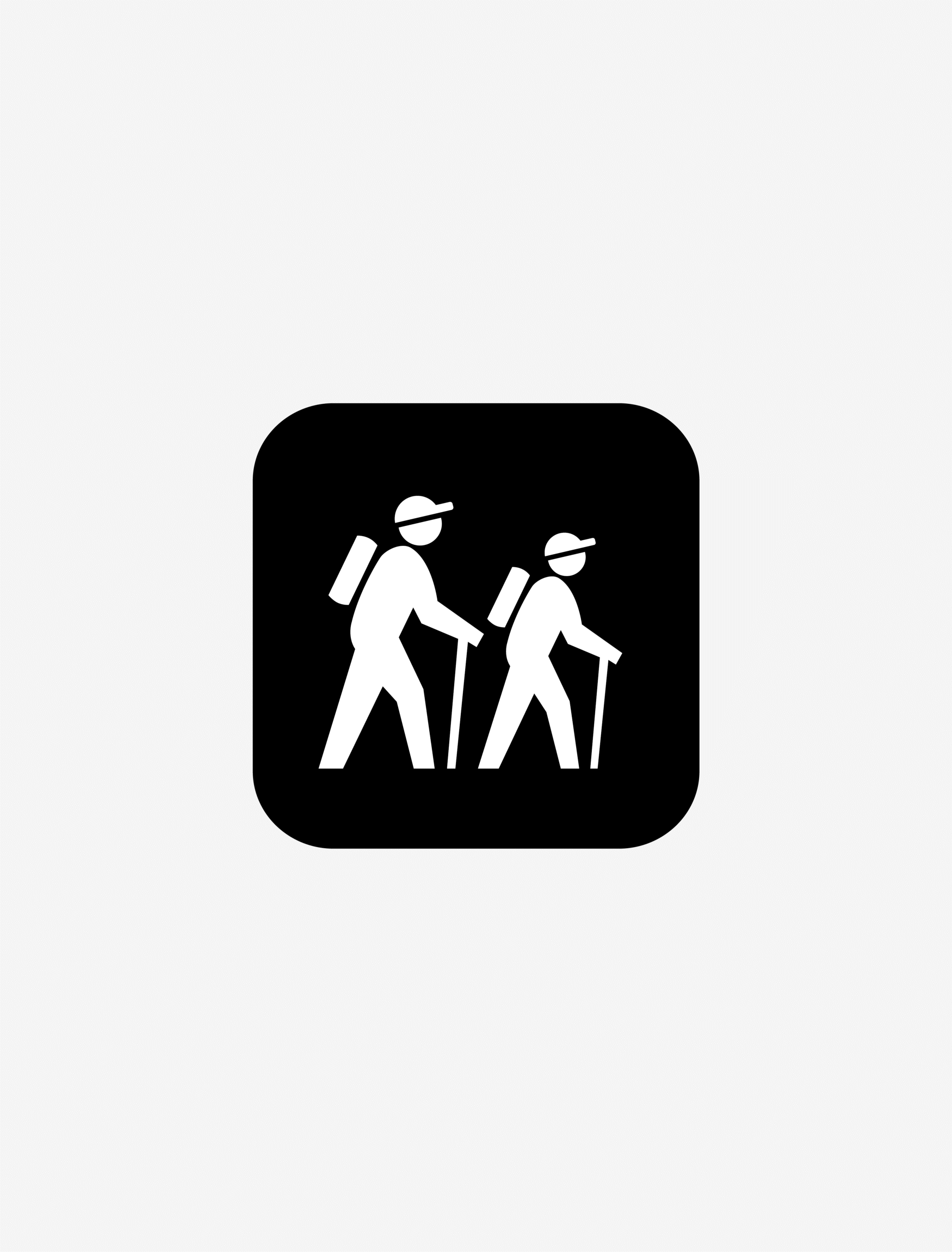 Animated GIF of custom outdoor recreation pictogram icons including hiking figures, wayfinding symbol design for Summit Bechtel Reserve by RSM Design