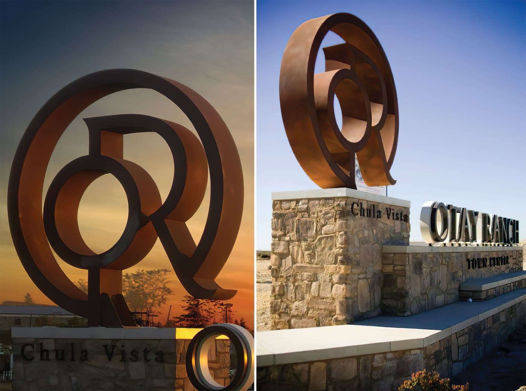 Otay Ranch, an outdoor retail development. Project Identity Signage. Project Monument Signage. 