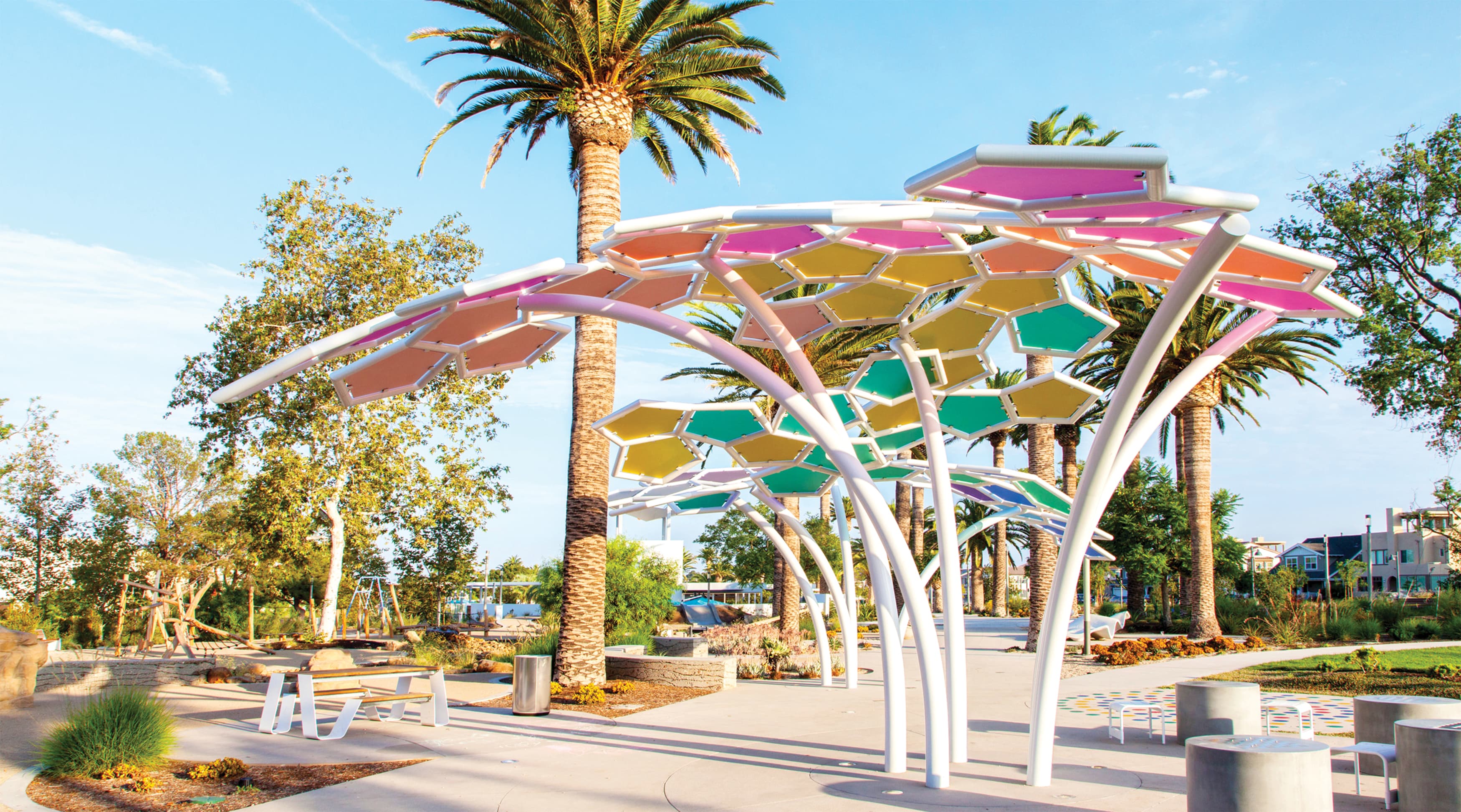 Great Park Neighborhoods colorful shade structure