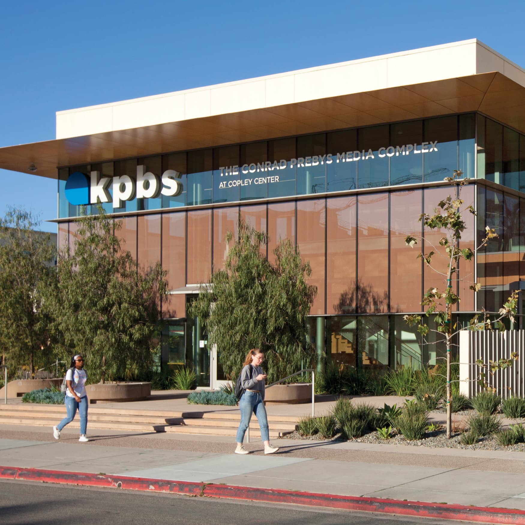 Image of the exterior of KPBS Media Complex in San Diego, California. Signage and wayfinding by RSM Design. 