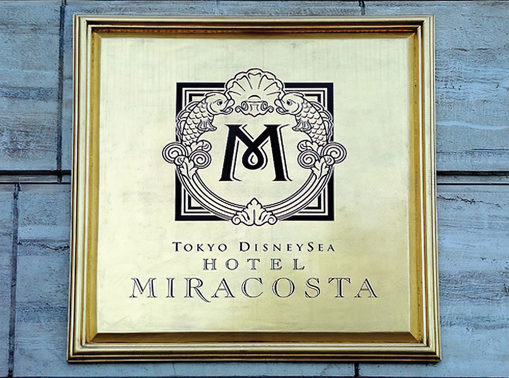 Disney Hotel Miracosta, located in Tokyo, Japan. Hospitality Design. RSM Design was commissioned to create the identity, logo, branding, and signage. Identity Plaque Design.