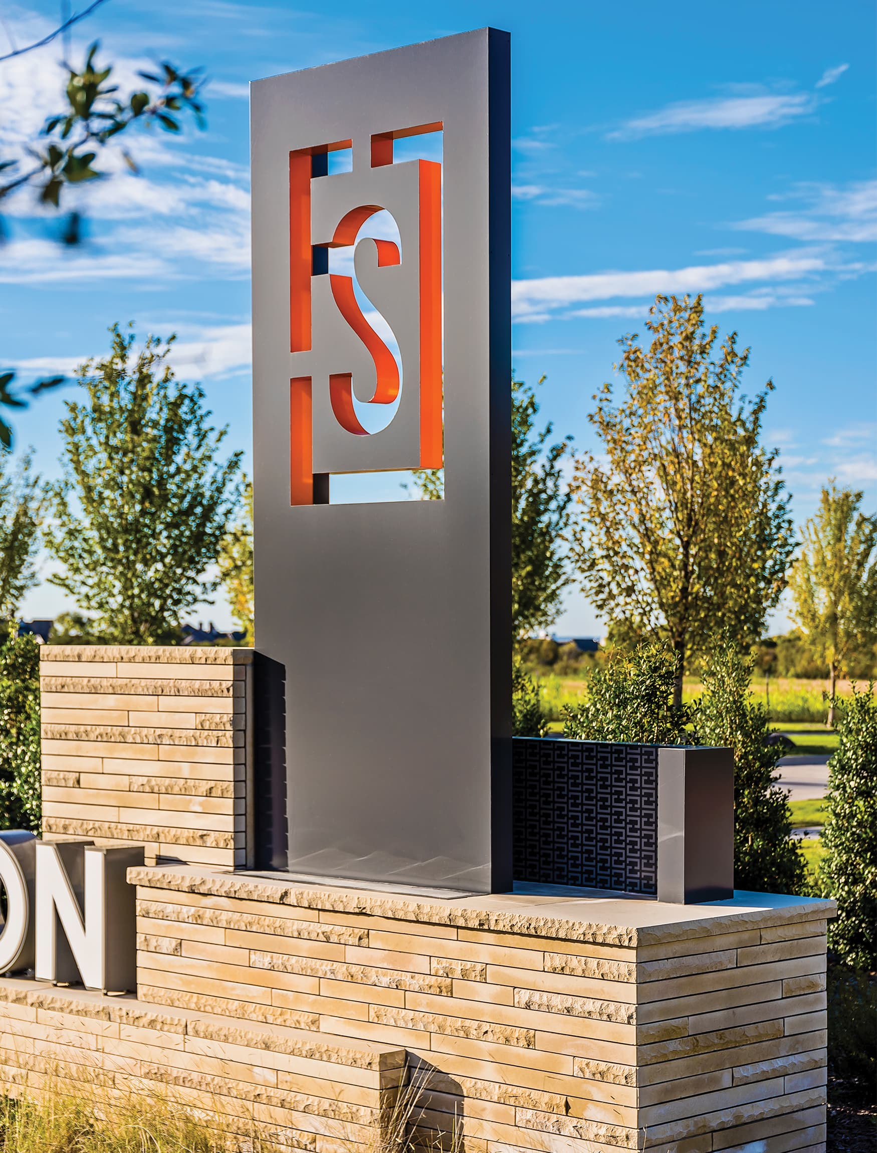 Frisco Station, a mixed-use project in Frisco, Texas, project identity monument