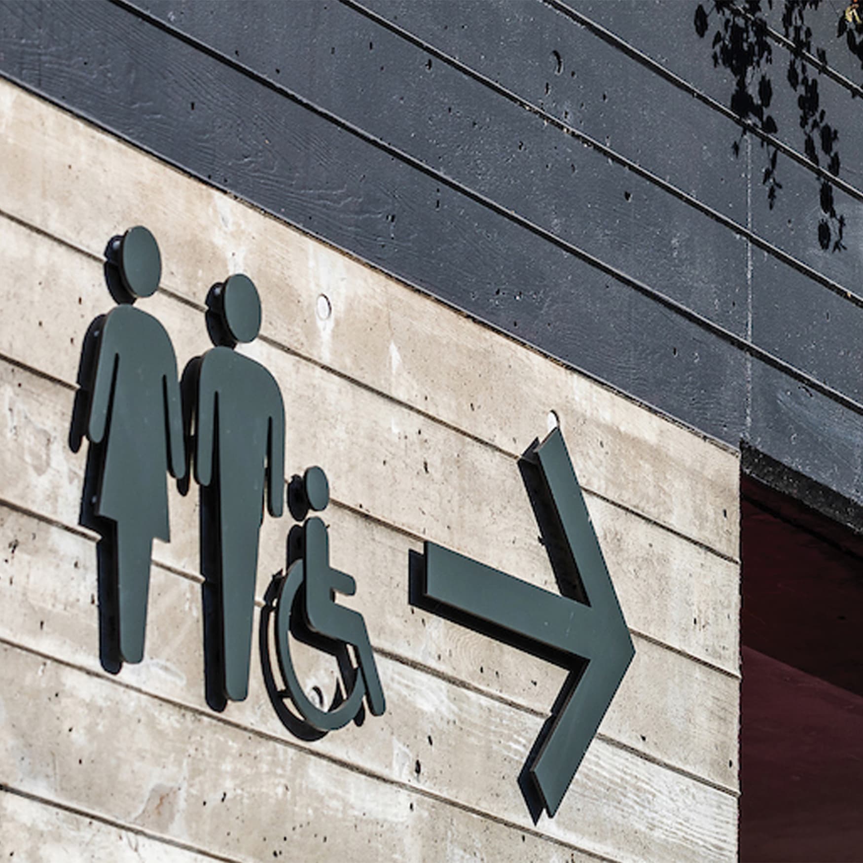 Jack London Square restroom signage directional outdoors