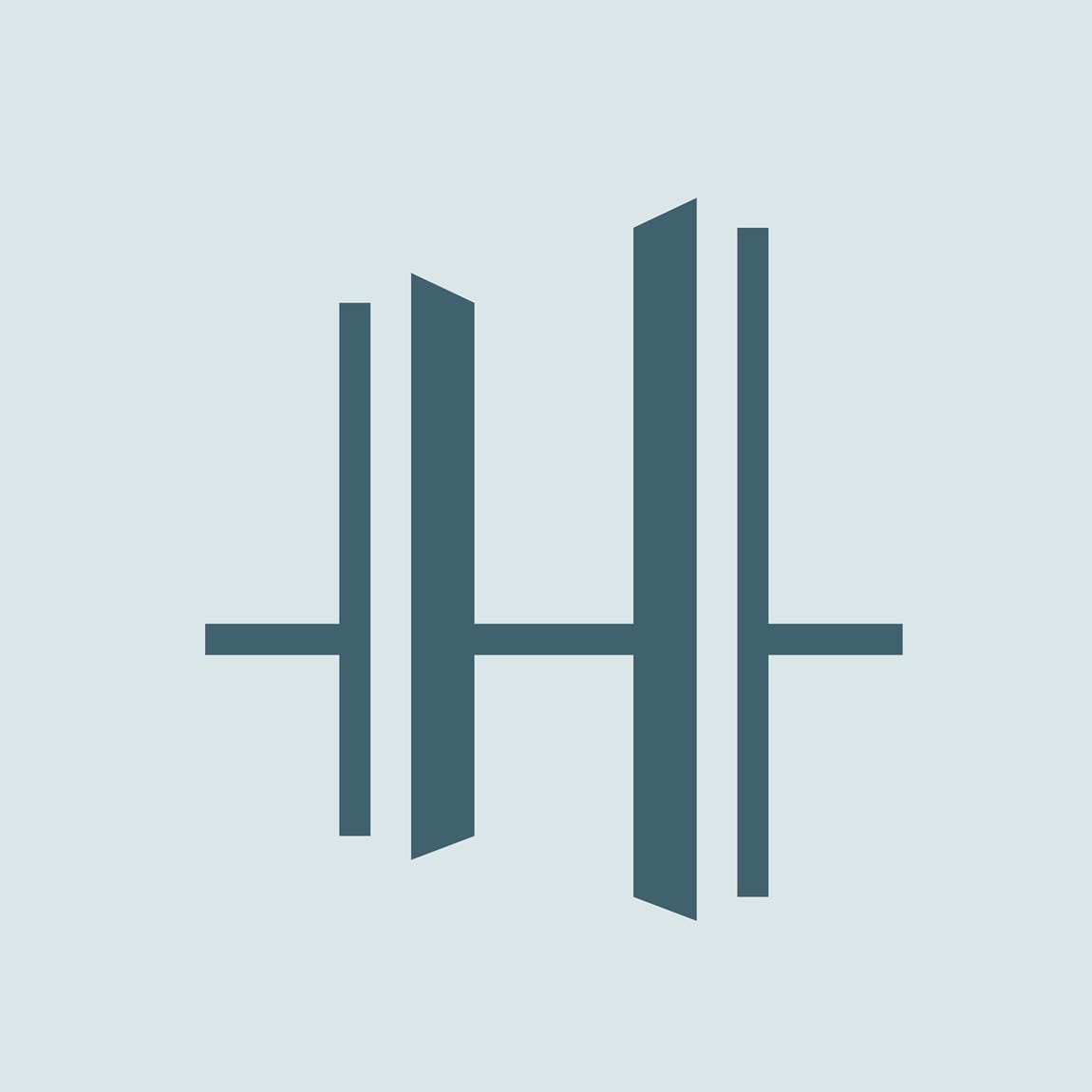 "H" monogram icon composed of varied vertical forms, brand identity for Hall Park by RSM Design