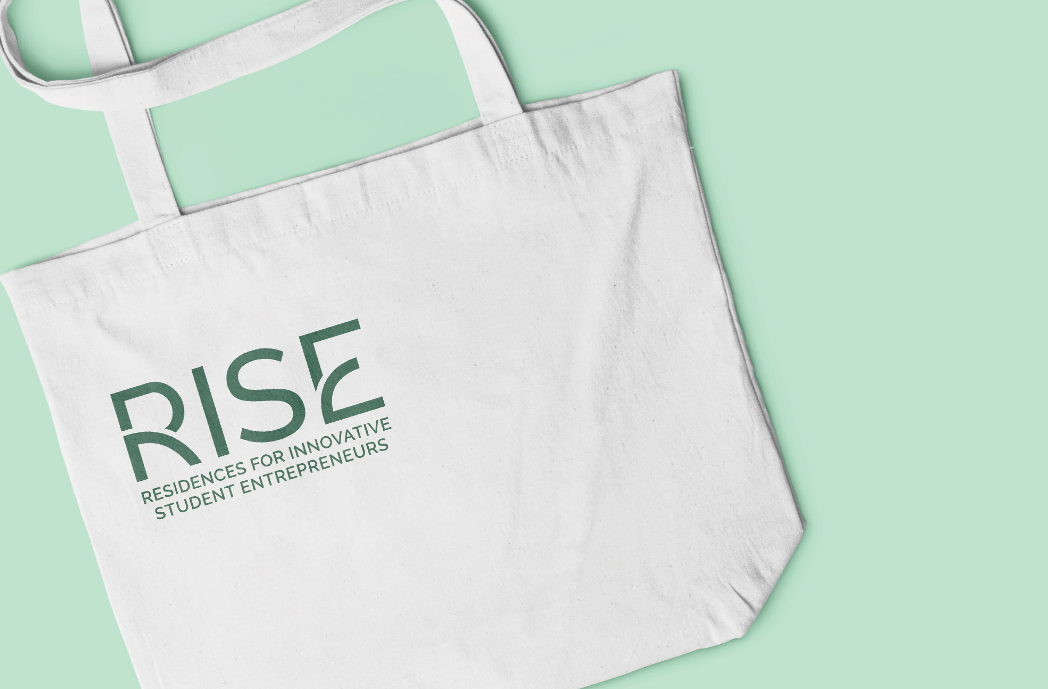 Close up image of the Atherton Rise brand applied on a tote bag. 