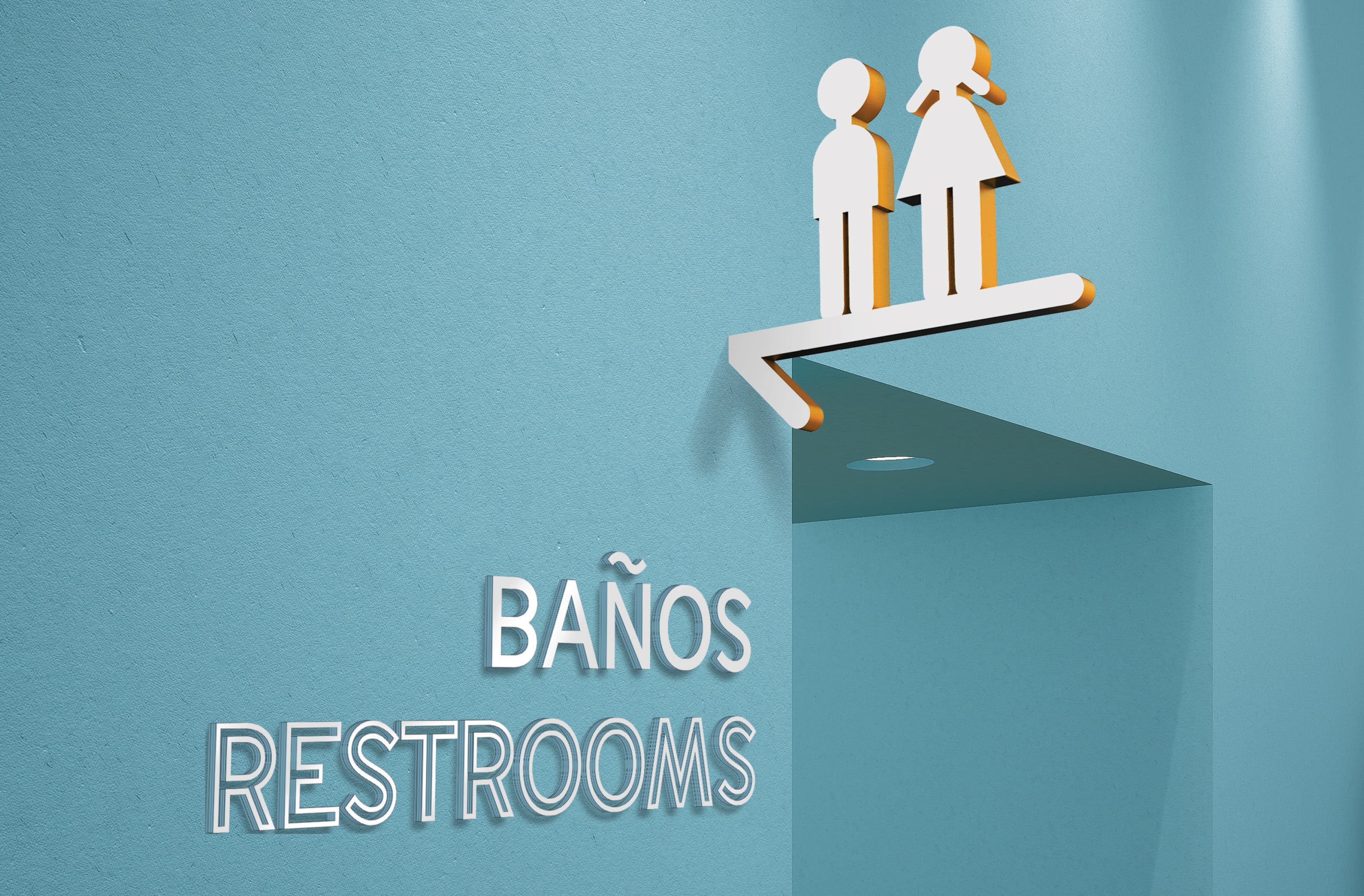 Image of the bathroom signage at La Nube, designed by RSM Design