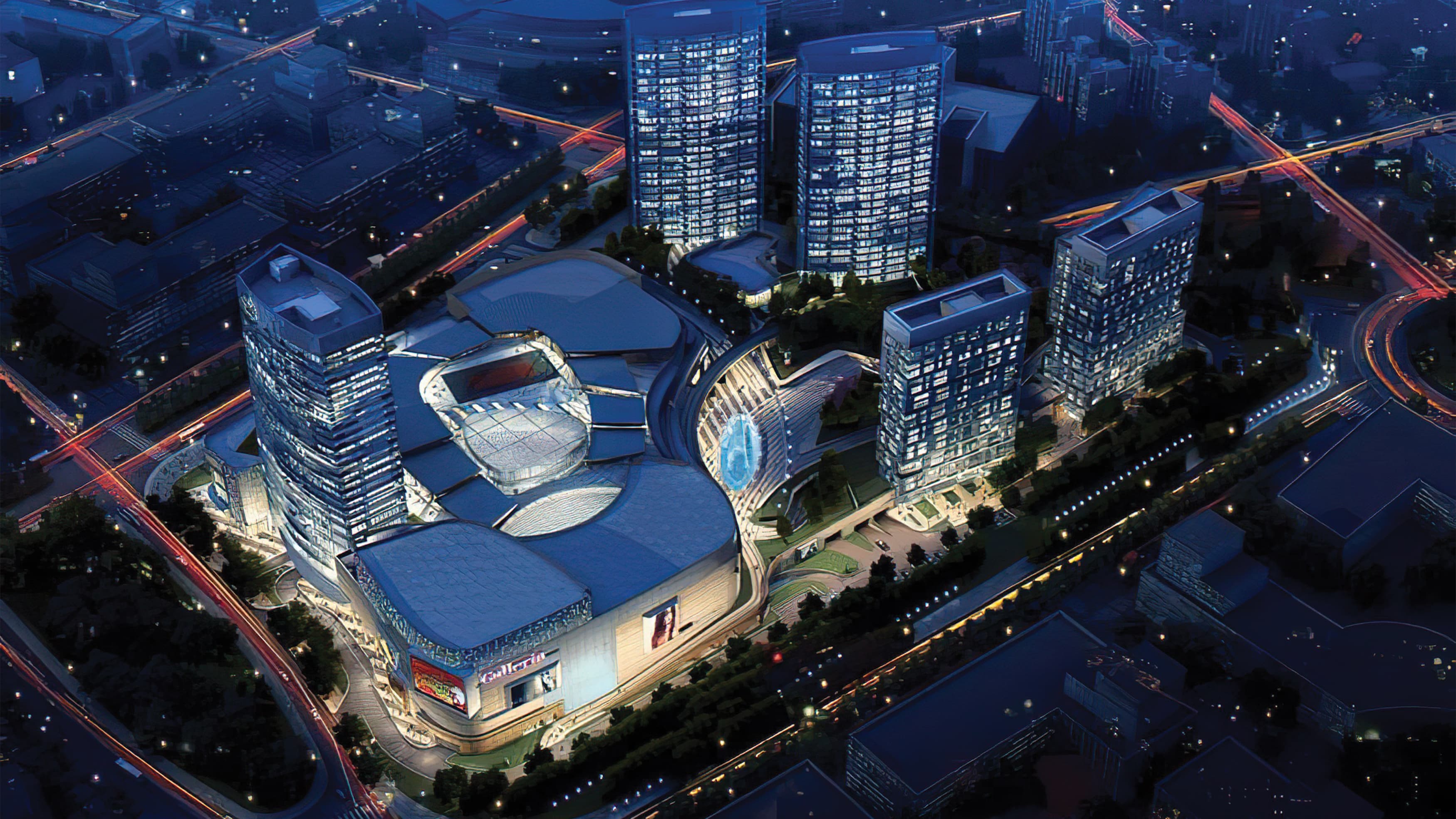 A night-time rendering of the Kardan Land Europark project