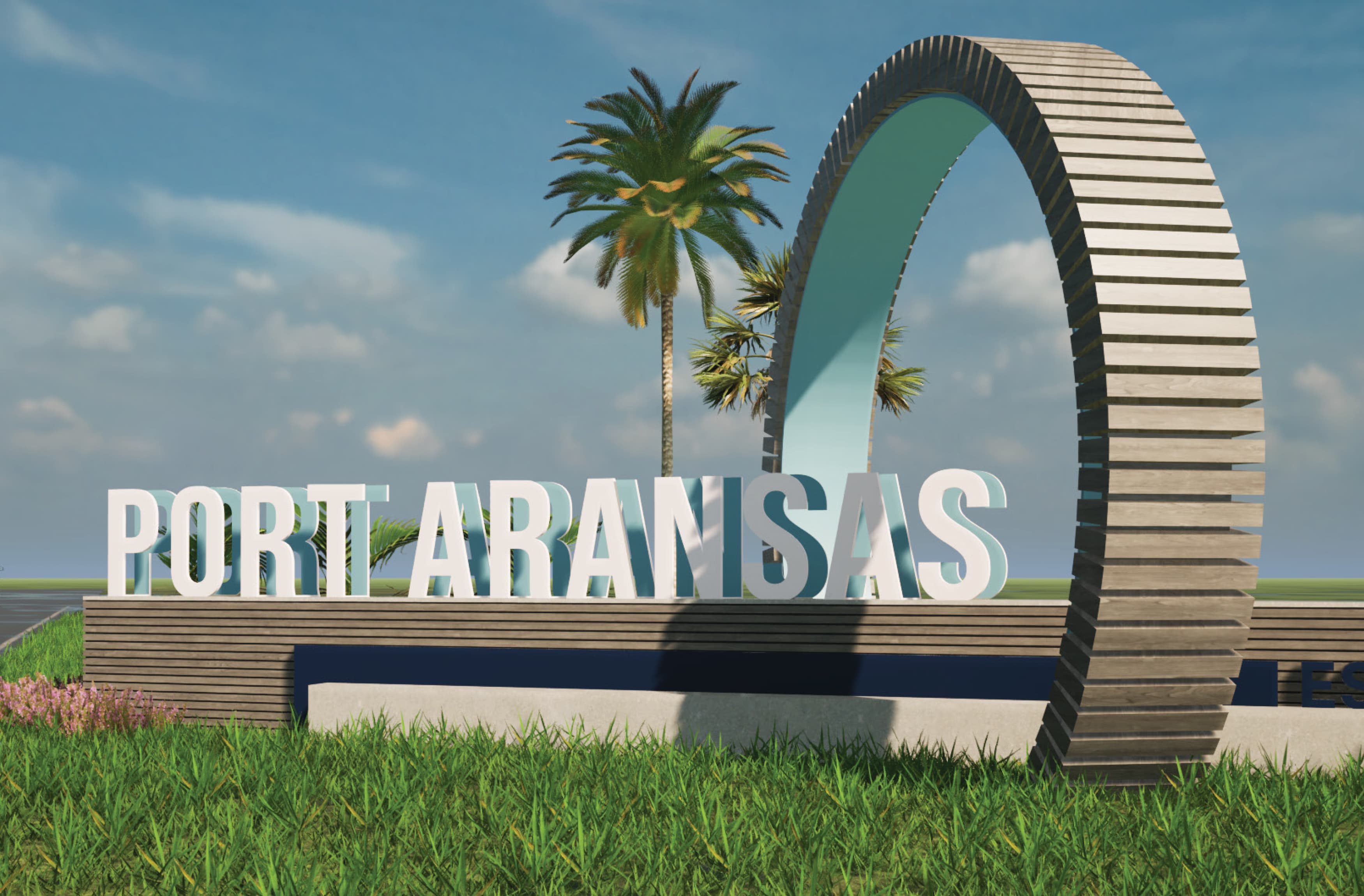 Image of the Port Aransas master sign, designed by RSM Design. Signage for the City of Port Aransas that welcomes visitors and locals into the coastal Texan town. 