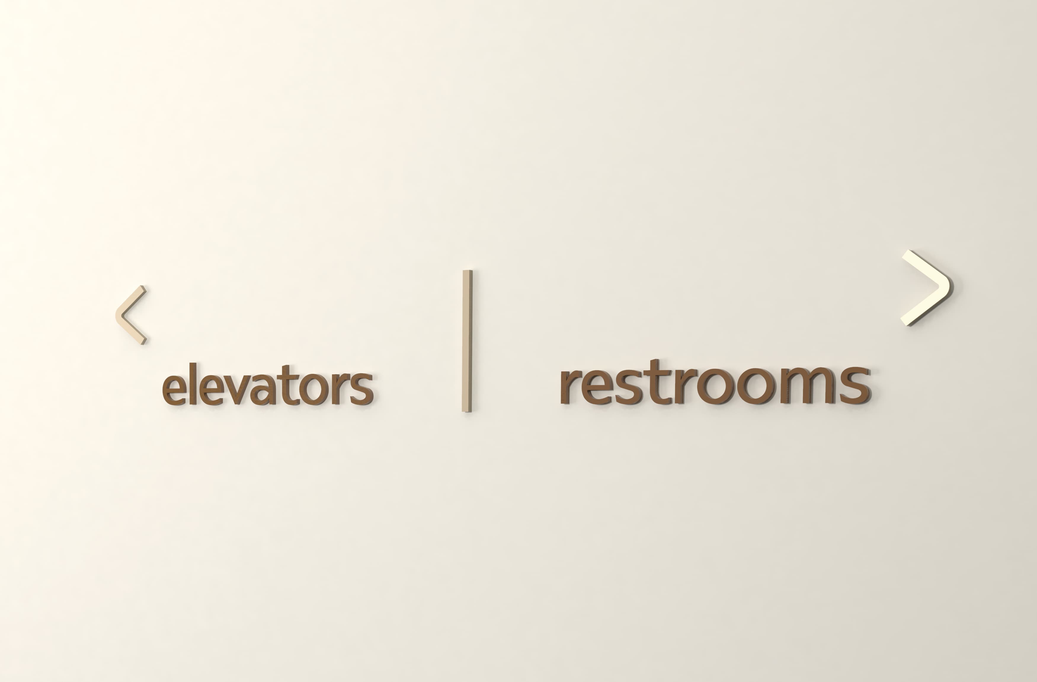 Elevator and restroom wayfinding mounted wall signage. Modern and clean hospitality signage by RSM Design.