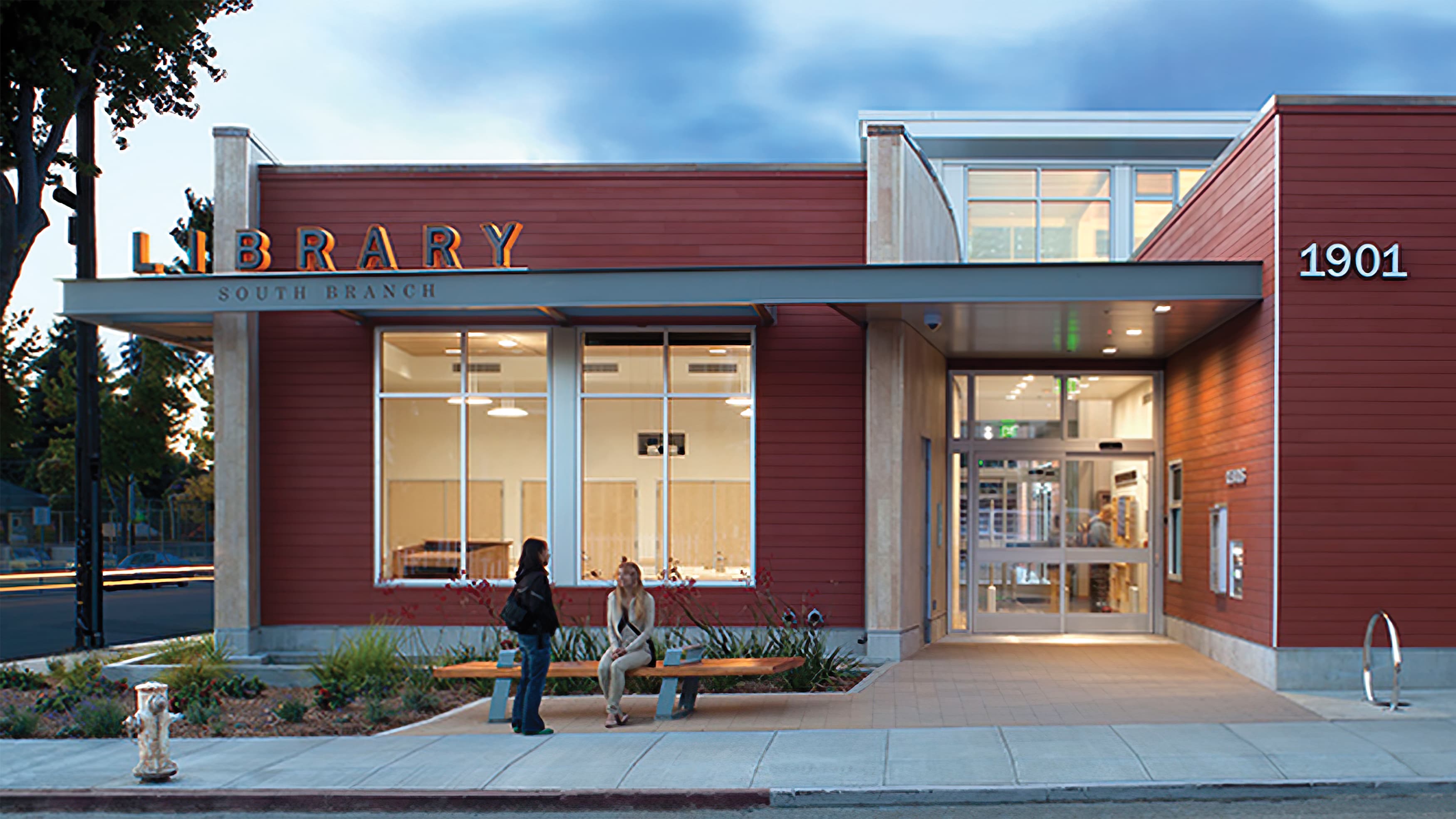 A photograph of the Berkeley Public Library South Branch's main identity sign.