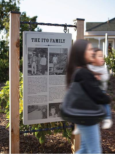 River Street Marketplace Ito Family history signage with archival photos, environmental graphic design by RSM Design