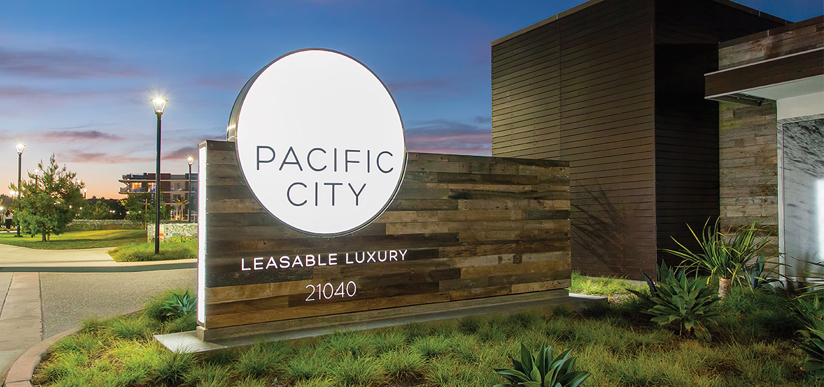 Pacific City, a luxury residential community in Huntington Beach, California. Project Identity Monument