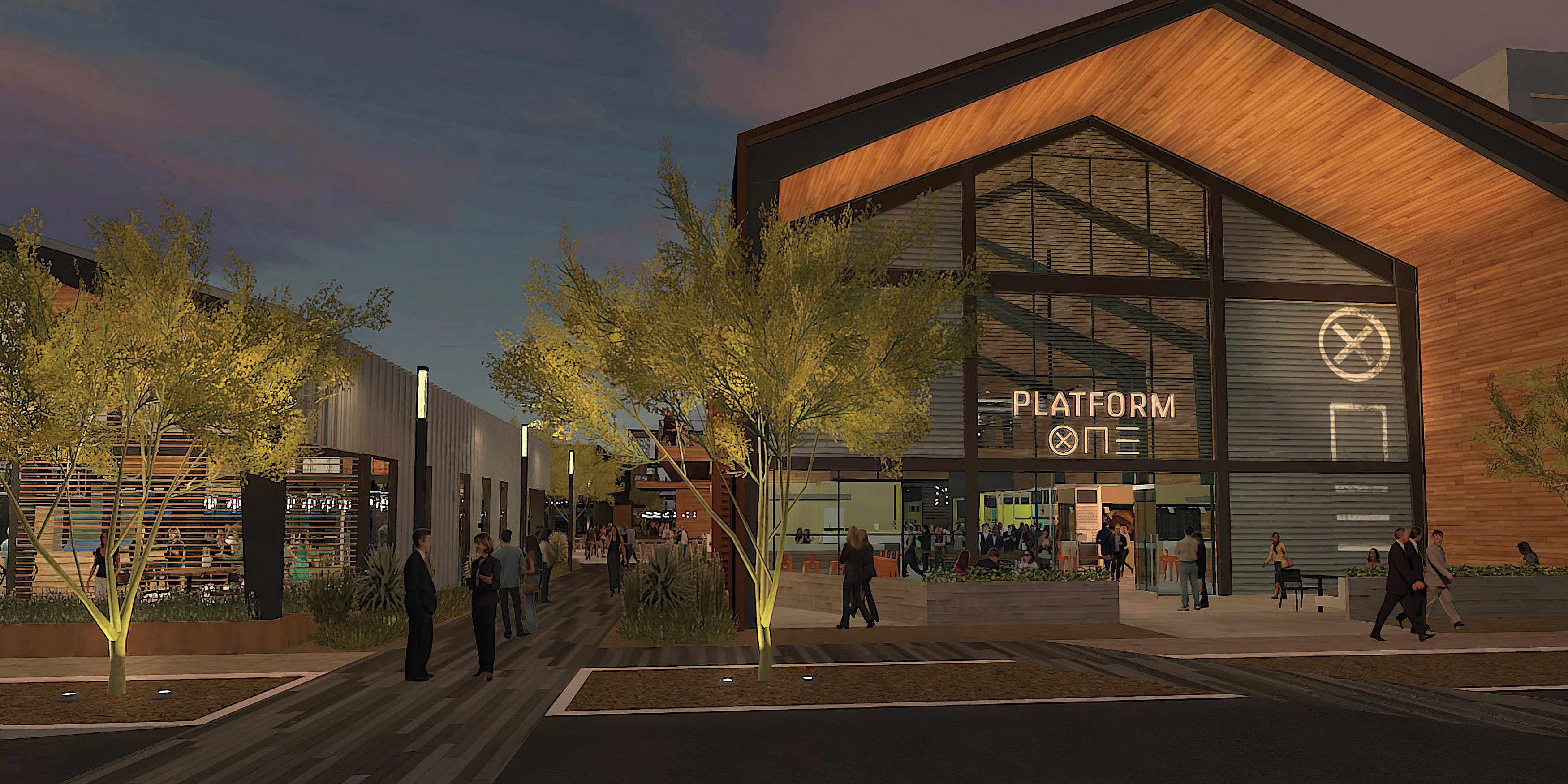 Architectural rendering of Platform One at Uncommons, a neighborhood food hall in Las Vegas, Nevada. RSM Design worked to develop the name, identity system and brand guidelines.‍