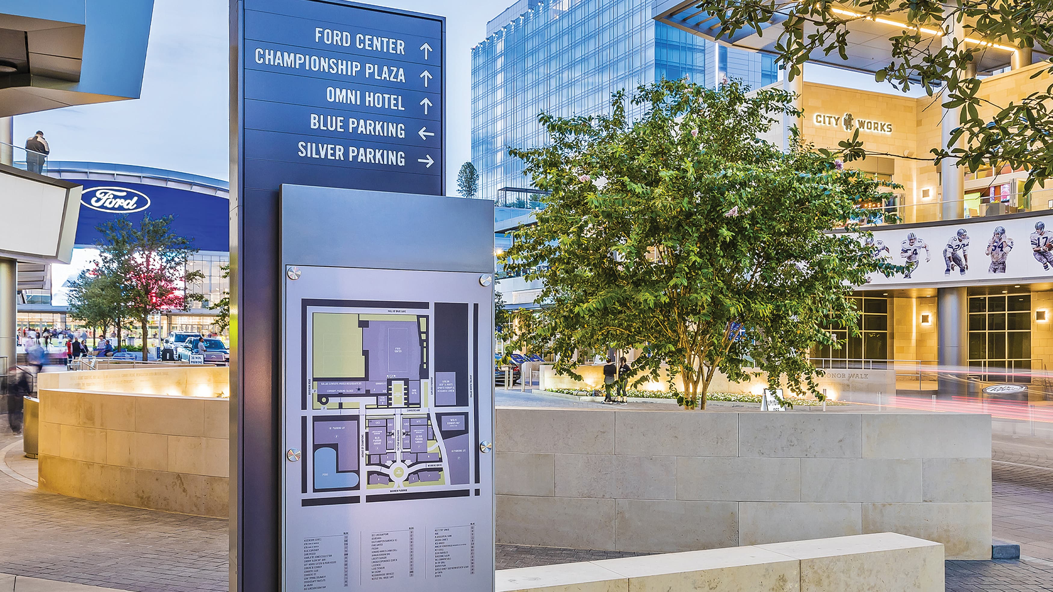 Wayfinding sign design at The Star in Frisco, Texas