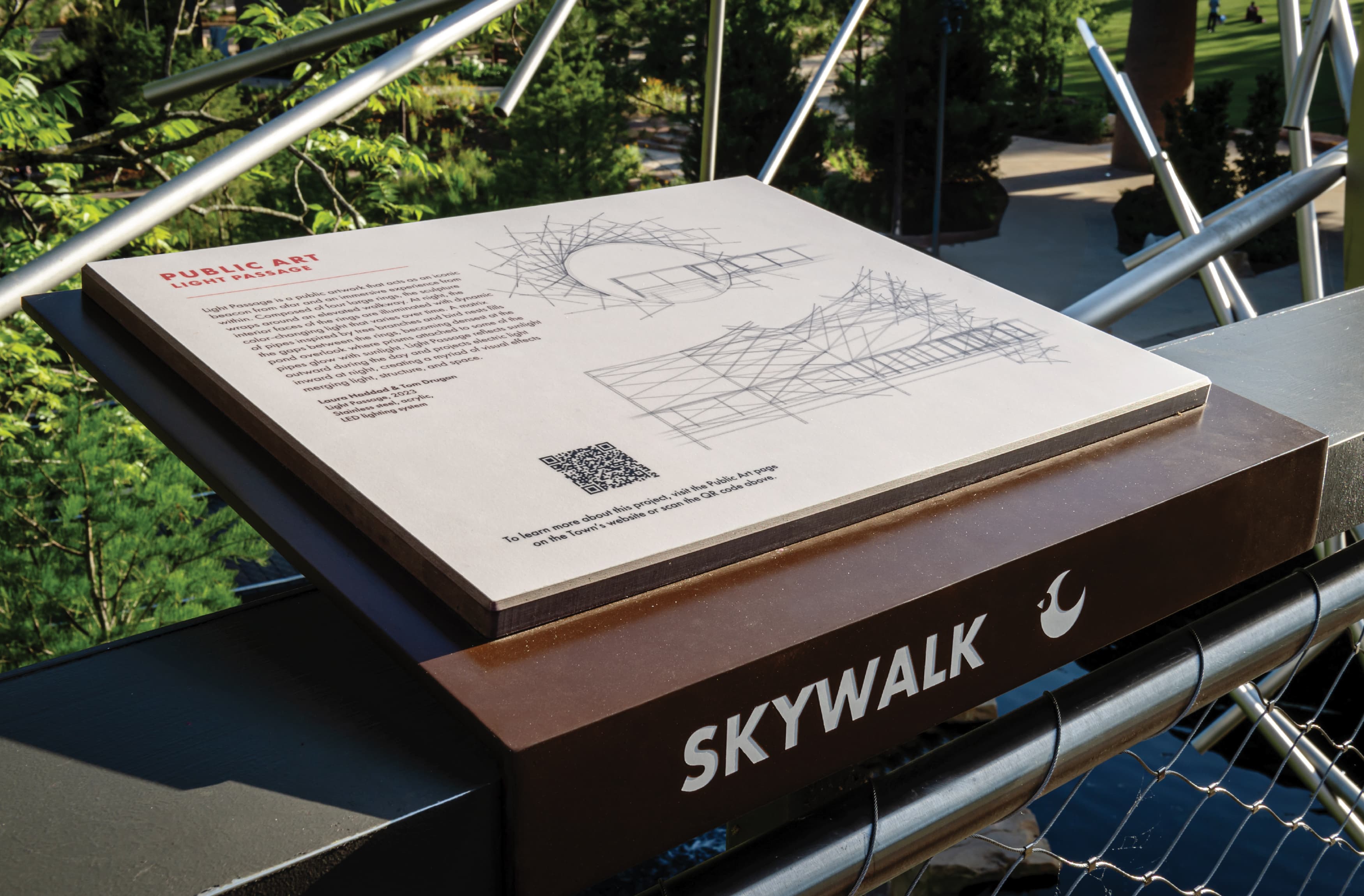 Detail image of the educational plaques at Downtown Cary Park. 