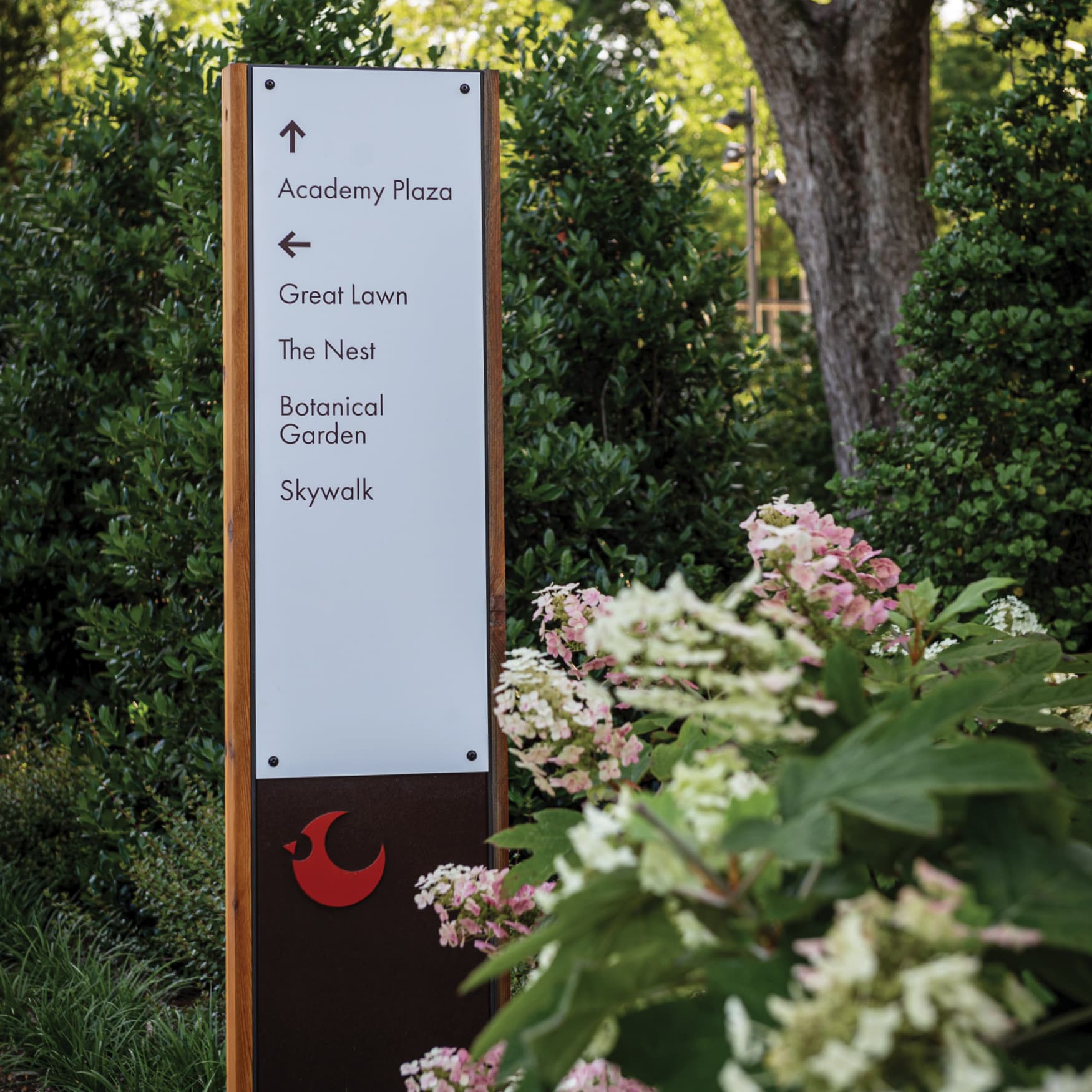 Image of the pedestrian directional at Downtown Cary Park, located in Cary, North Carolina. Designed by RSM Design. 