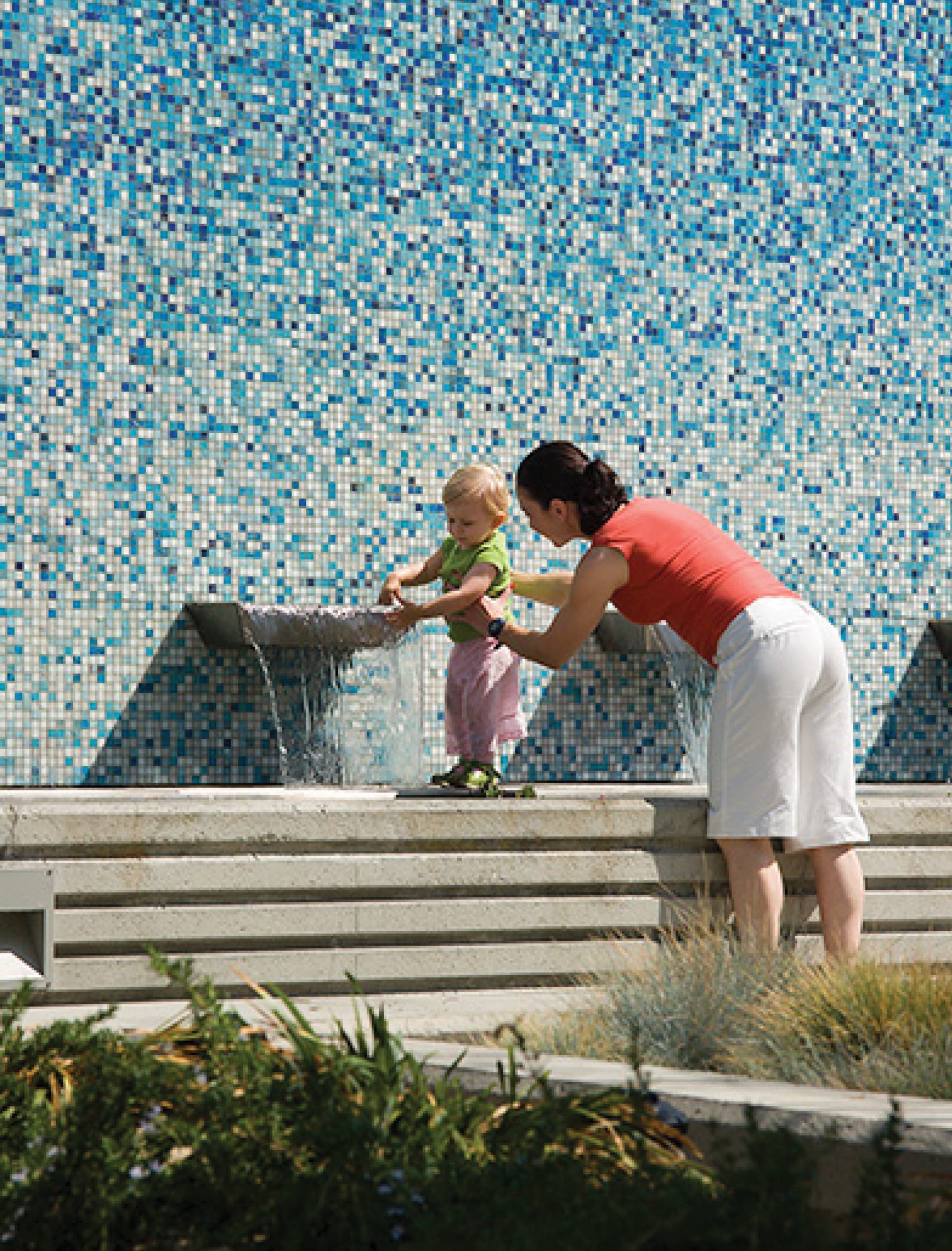 Blue tile mosaic signage at the City of Beverly Hills designed by RSM Design. 