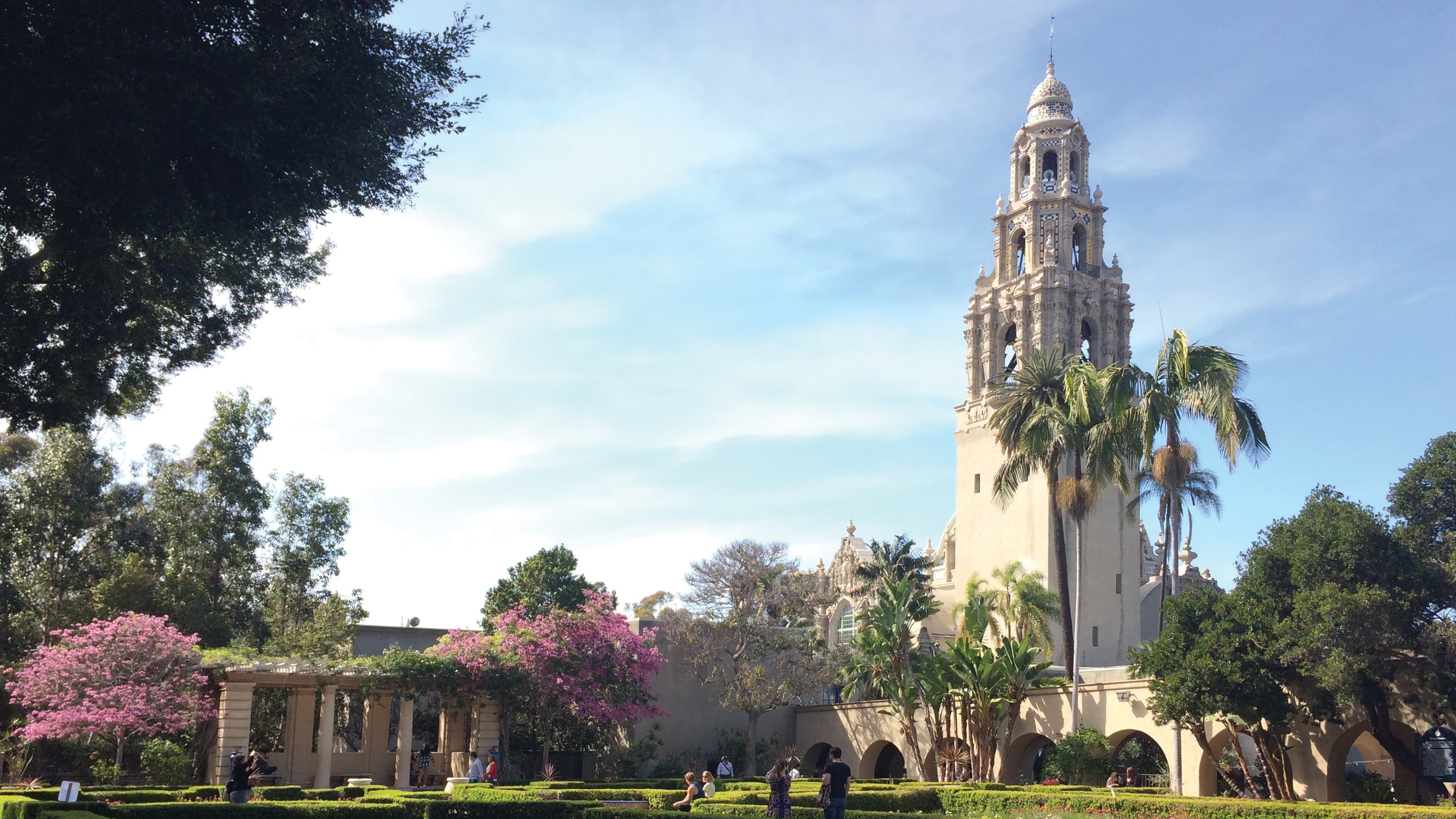 A photograph of a beautiful historical tower located in Balboa Park.